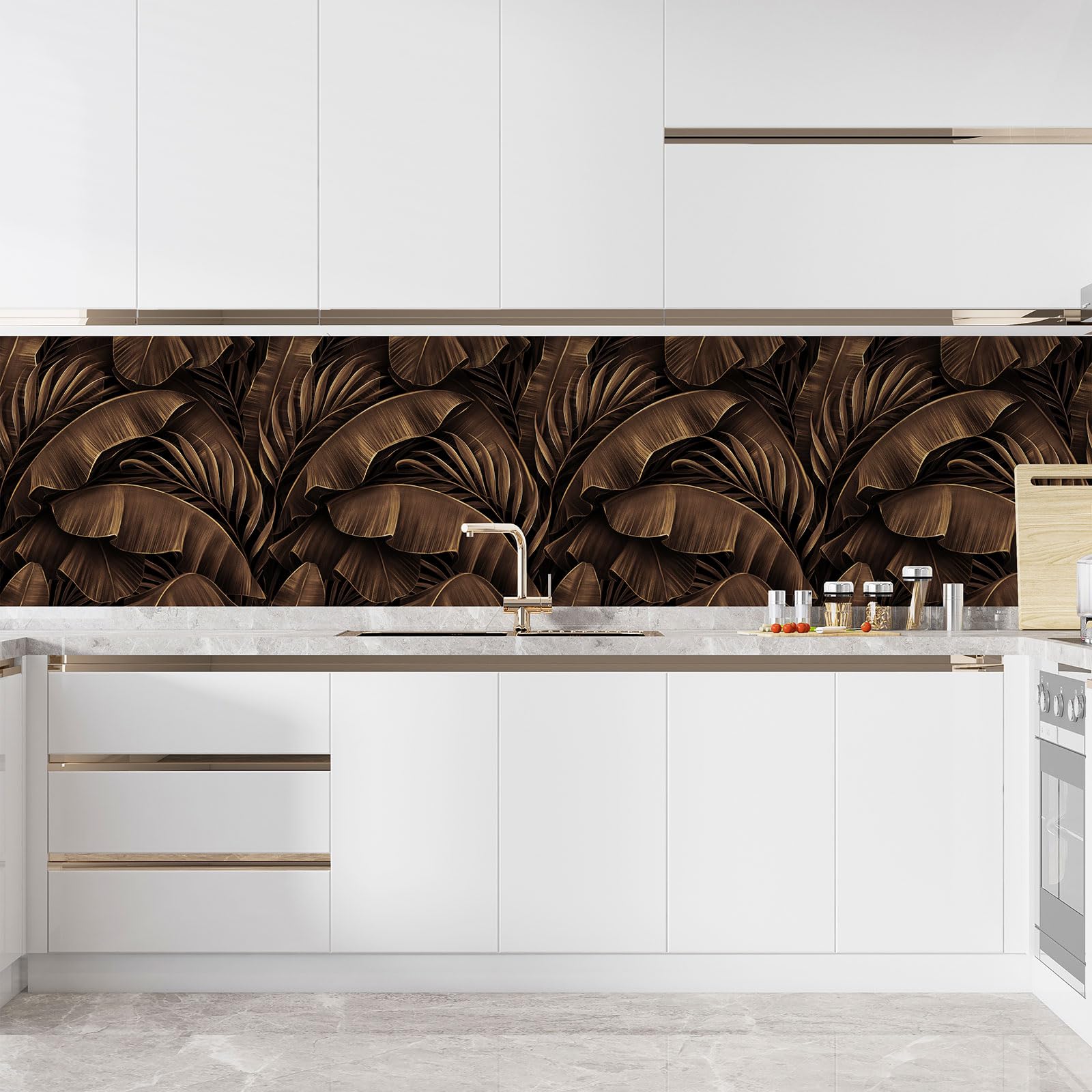 Adesivo adesivo per cucina, motivo foglie tropicali 3617689949697, adesivo + protezione lucida, 90 x 180 cm