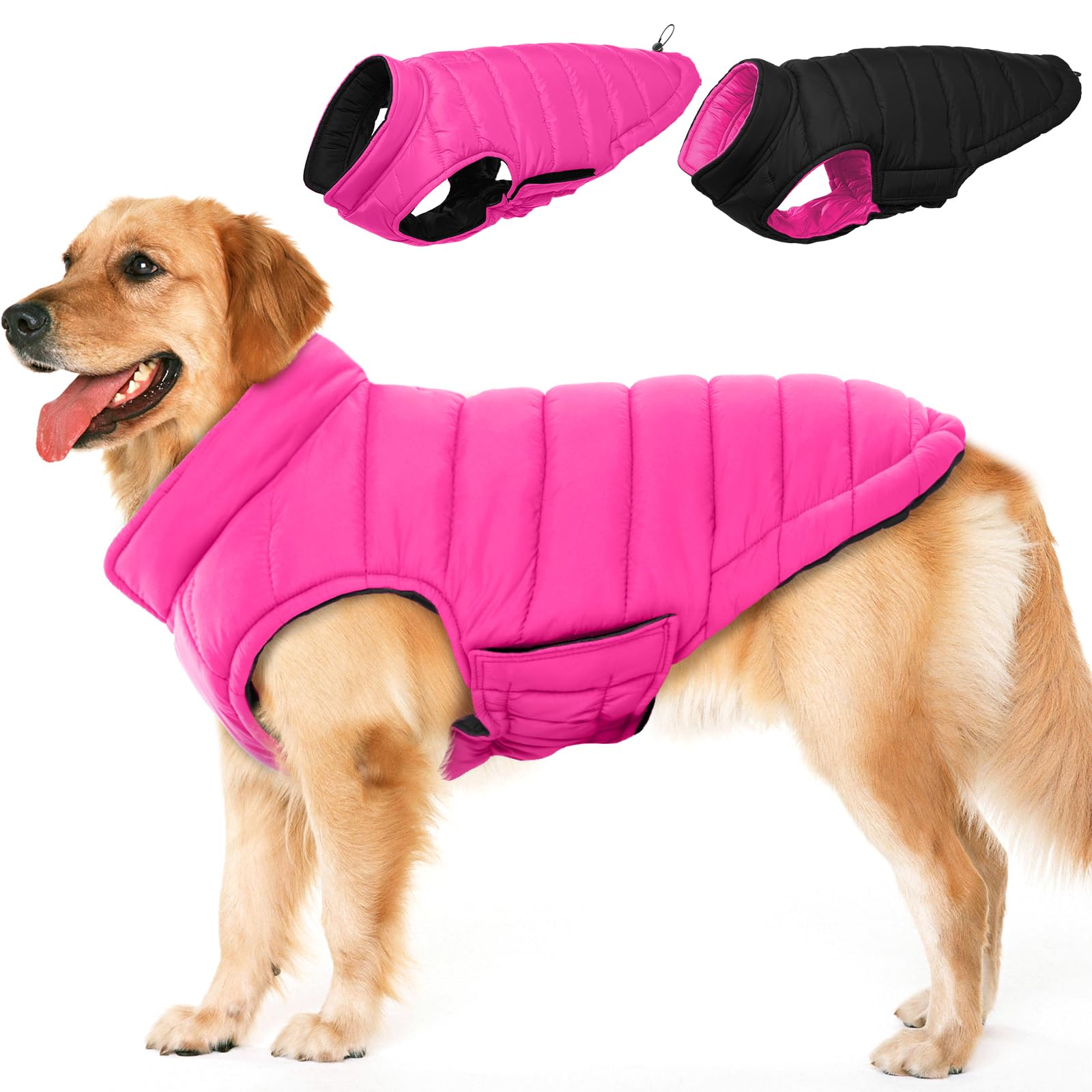 Lelepet Reversible Dog Winter Coat, Warm Waterproof Jacket for Extra Large dogs Puppy Winter Puffer Jacket