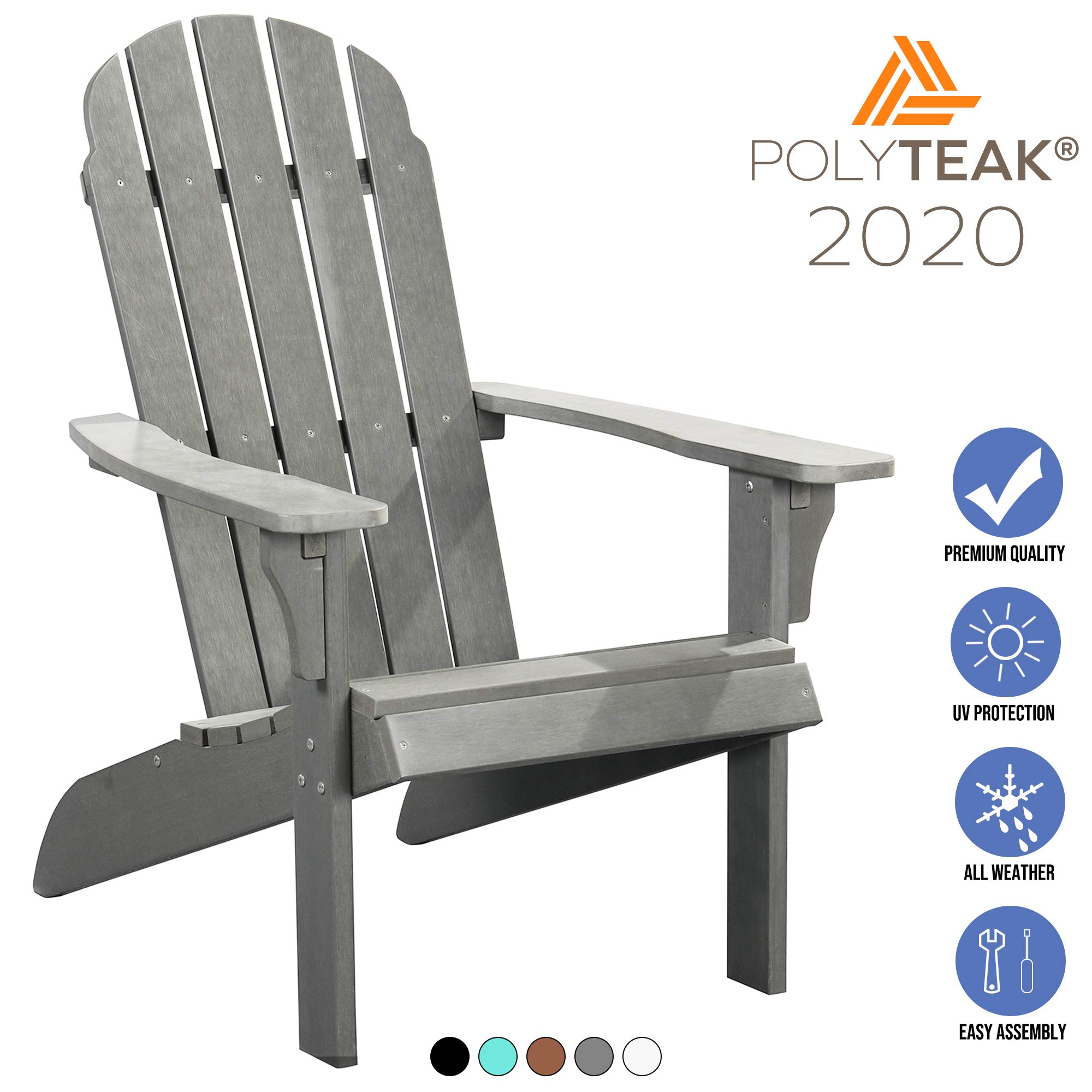 Traditional Adirondack Chair, Real Wood Look, All Weather Plastic Outdoor Chairs for Firepit, Campfire, Patio, Pool, Easy Assembly with Comfortable Seat for Long Relaxation - Grey