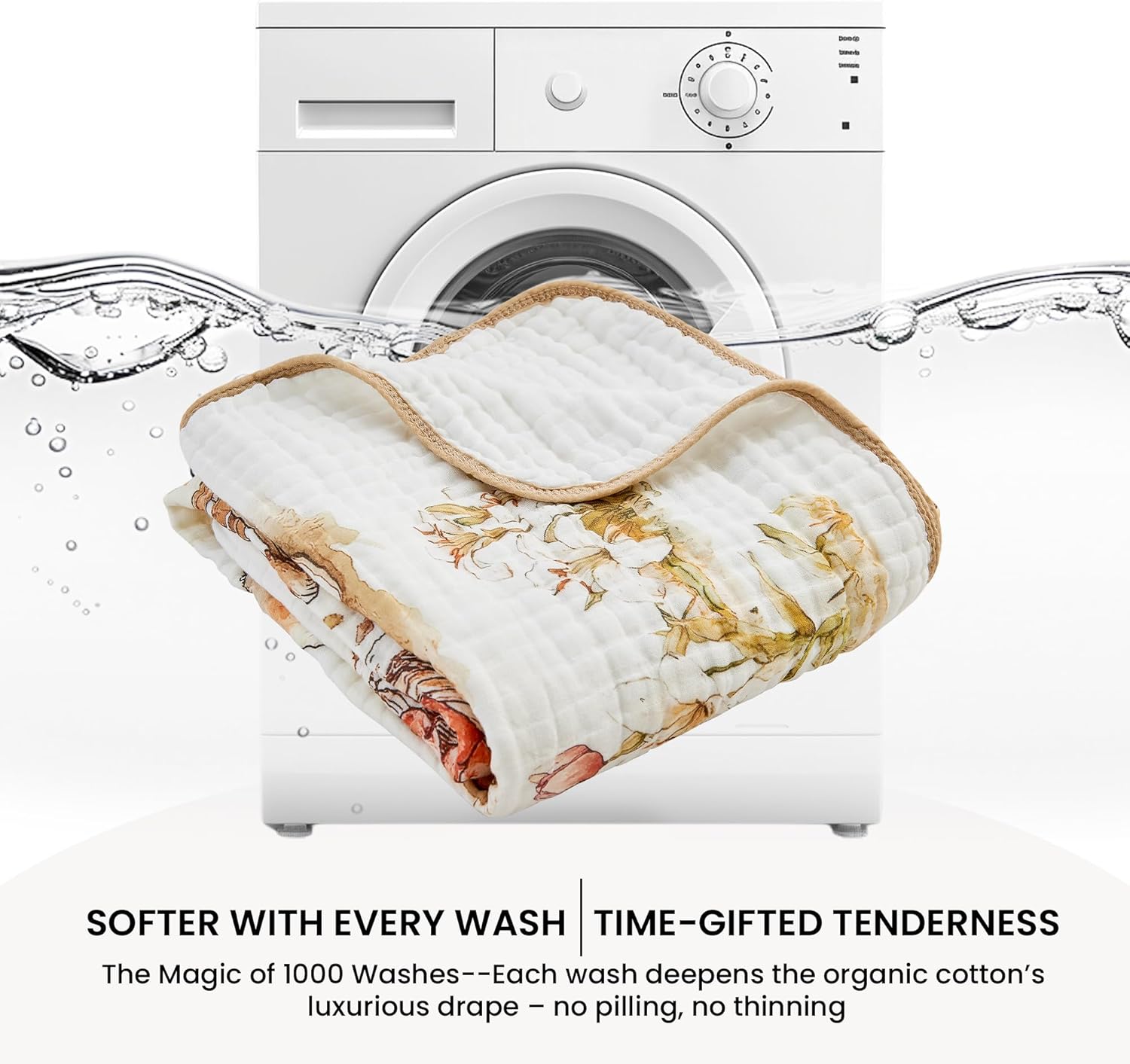 Luxury Muslin Baby Blanket, Cozy Swaddle, 6-Layer Cotton Receiving Blanket for Newborn Infant, 43x43 Inch Lightweight Breathable Crib Blanket, Nursery Stroller Toddler Quilt, Rabbits - Image 7