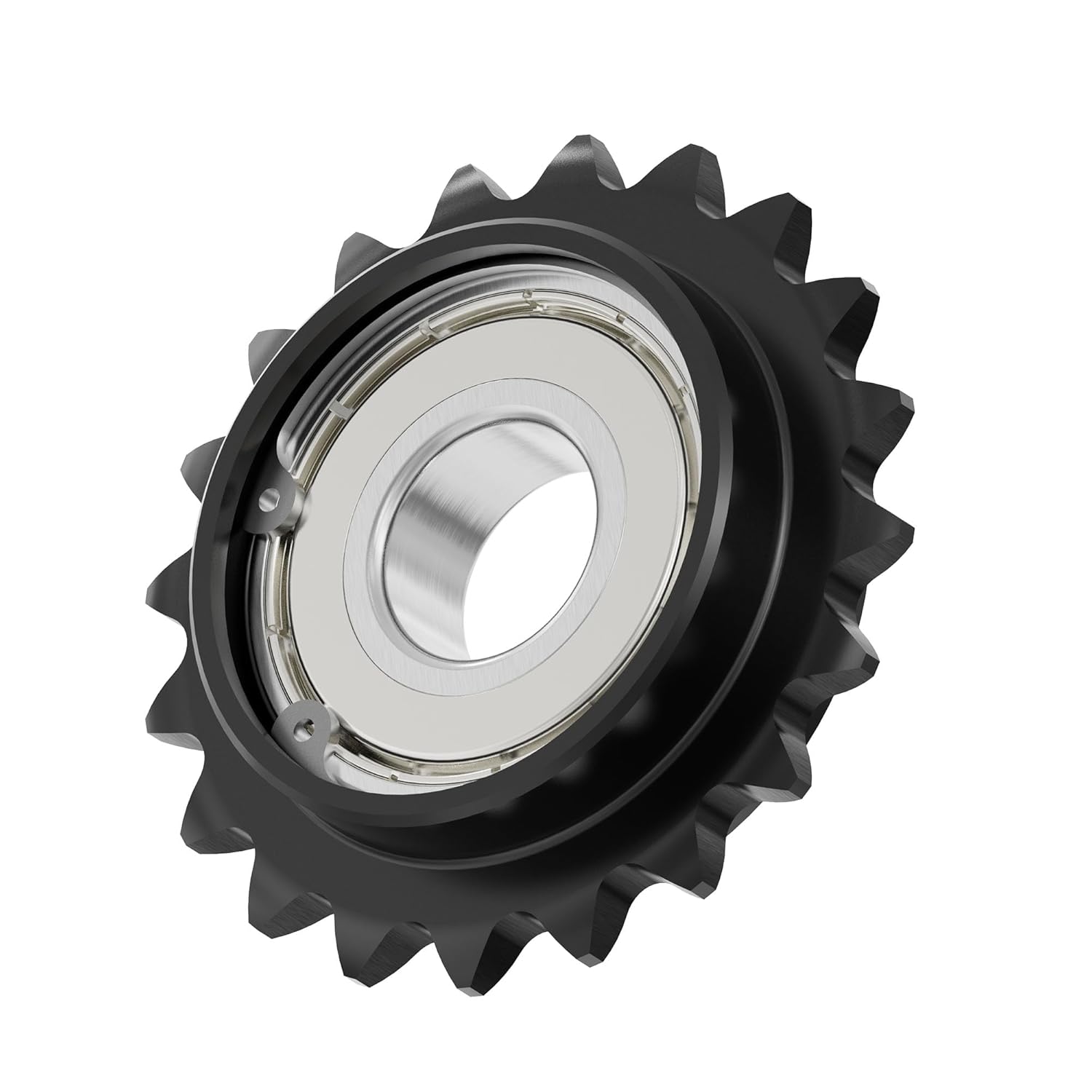 25 Tooth Roller Chain Sprocket, 3.09" OD 20mm Bore 3/8" Pitch Chain Idler Sprocket, Single Bearing Black Oxide Finish C45 Carbon Steel for ISO 06B Chain