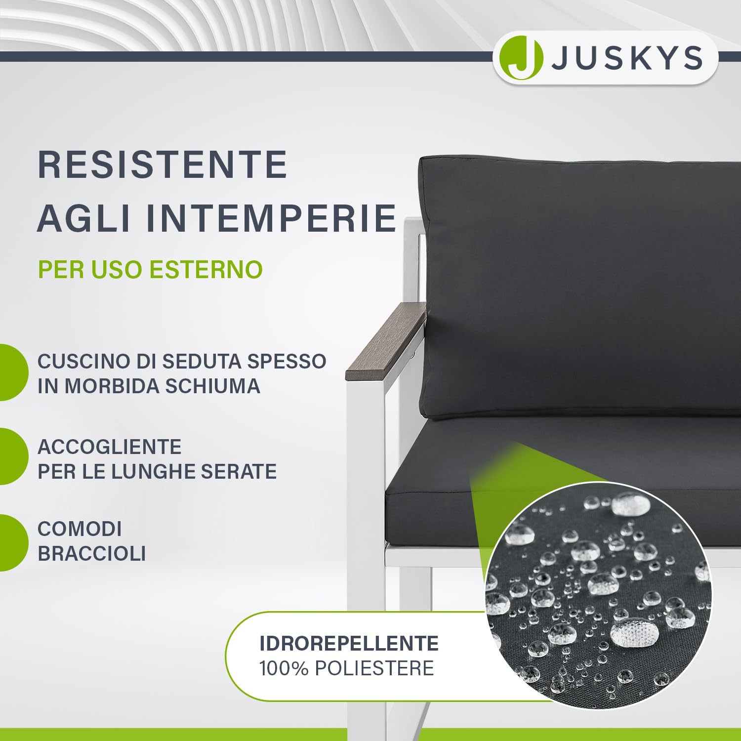 Juskys set di mobili da giardino Bari da 5 pezzi - Set lounge con tavolino e cuscini - Salottino da giardino, terrazzo, aree esterne - Grigio