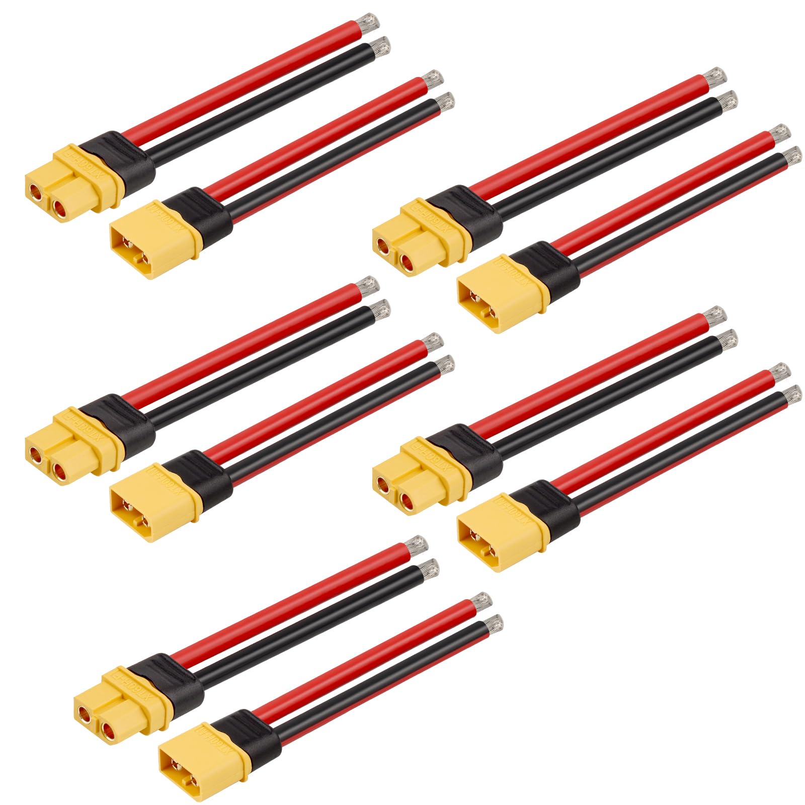 MOOKEERF 5 Pairs XT60 Plug Female and Male Connector with 100mm 10AWG Wire for RC Lipo Battery FPV Racing Drone