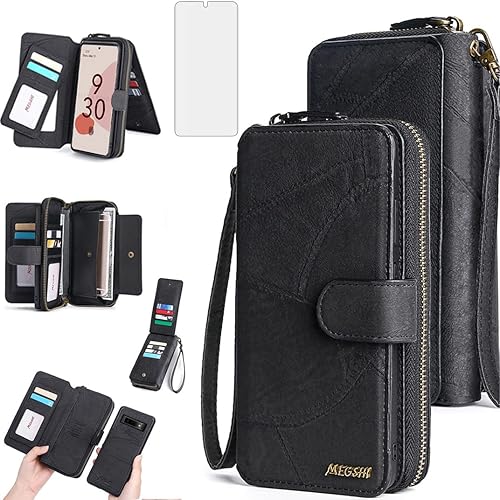 Miniatura 9 de Asuwish Funda de teléfono para Google Pixel 6 con cremallera, funda desmontable con protector de pantalla de vidrio templado y soporte de tarjeta de