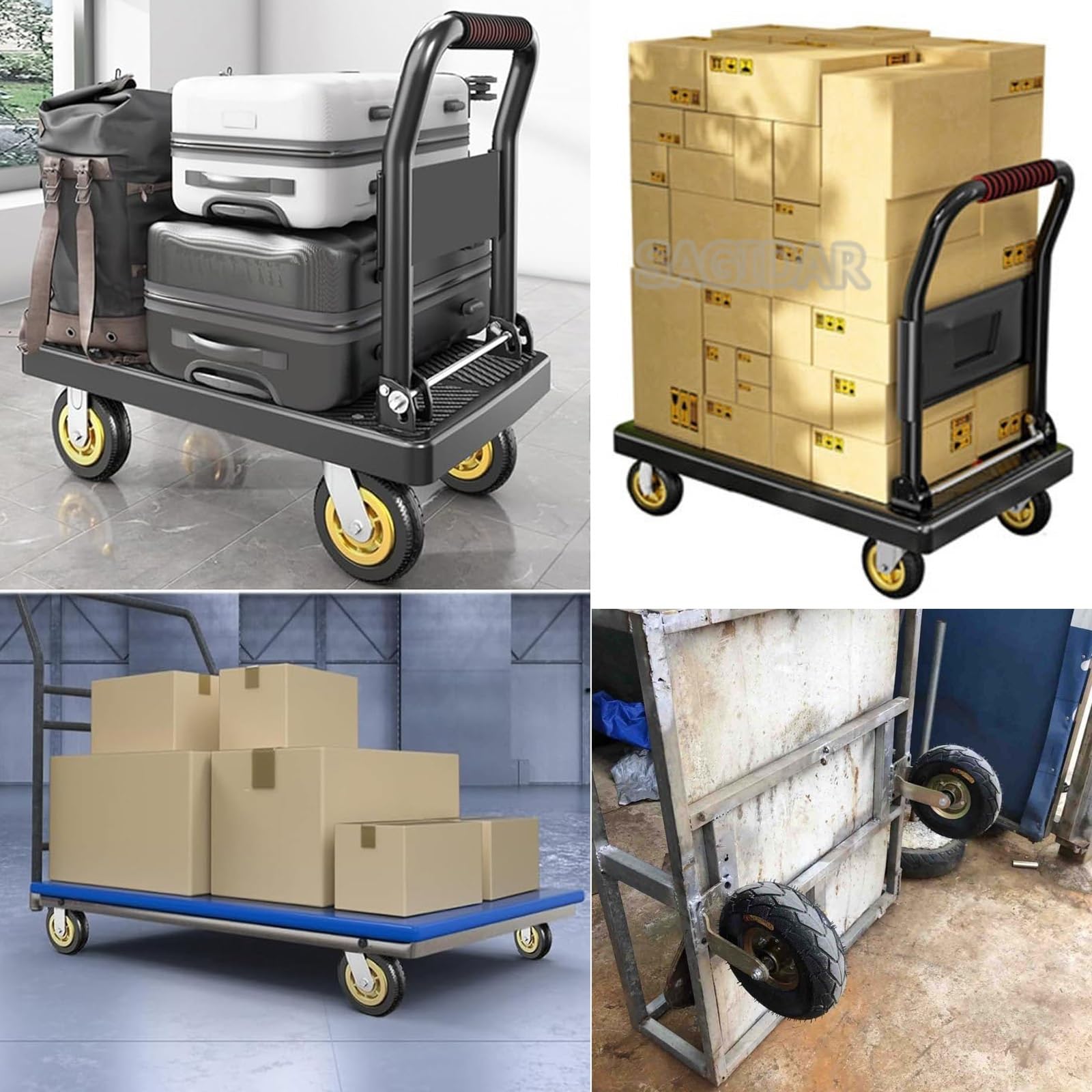 Luftreifen Gummi Lenkrolle, Schwerlastrollen, 2 Lenkrollen + 2 Bockrollen, Möbel Industrierollen Pannensichere Ø15/20/25cm, Tragkraft 150Kg, Für Trolleys, Transportroller, Werkbank Rollen(15cm)