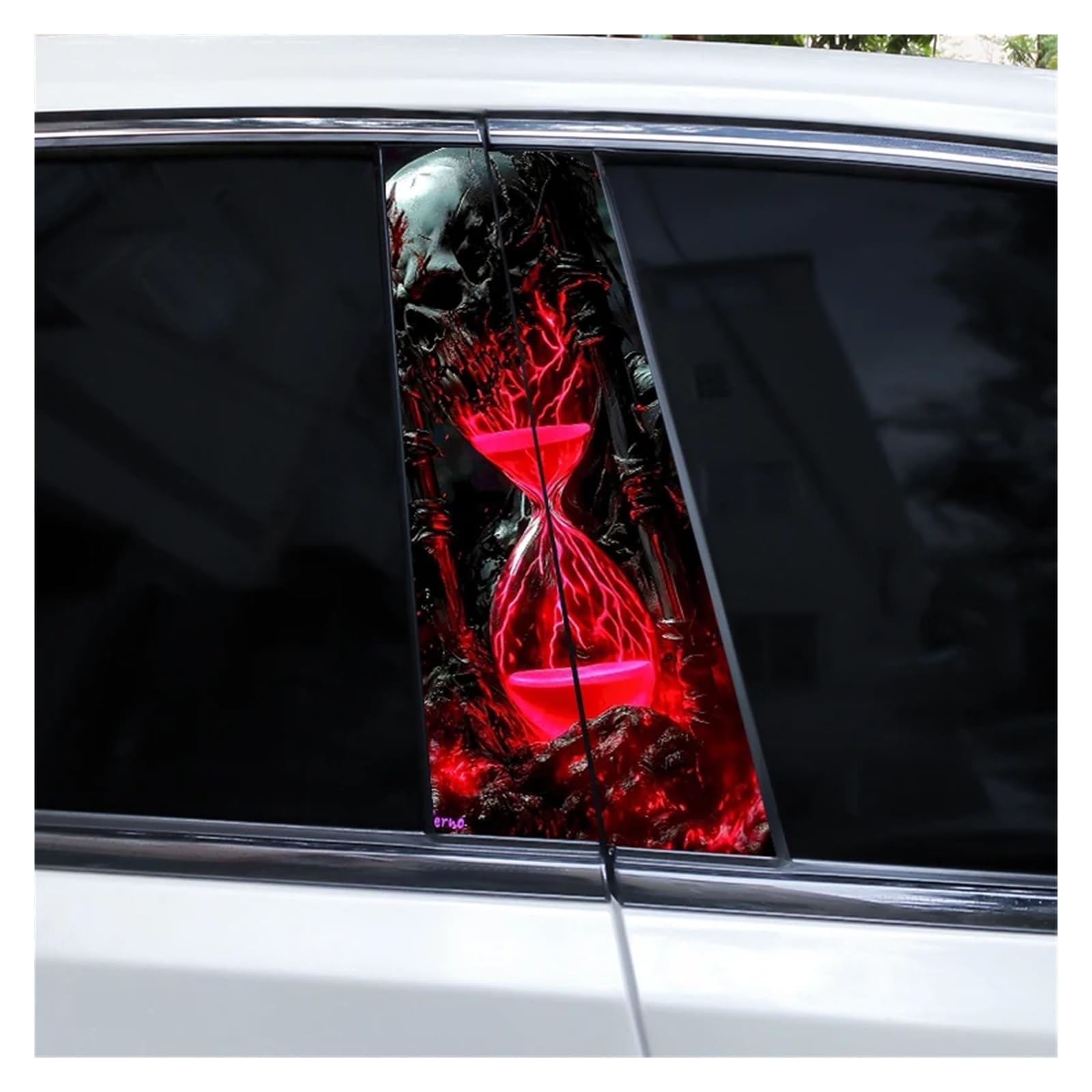 Car Side Decals 2pcs Horror Grim Skull Reaper Car Door B-Pillar Sticker DIY Vinyl Self-Adhesive Center Column Decal(Style E)