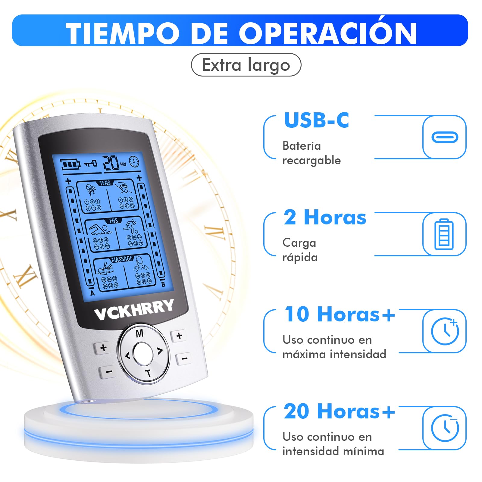 Electroestimulador Muscular 3 en 1 TENS EMS Masaje Electrodos con 24 Programas 2 Canales 10 Electrodos TENS 20 Niveles de Intensidad para Muscular Relajación