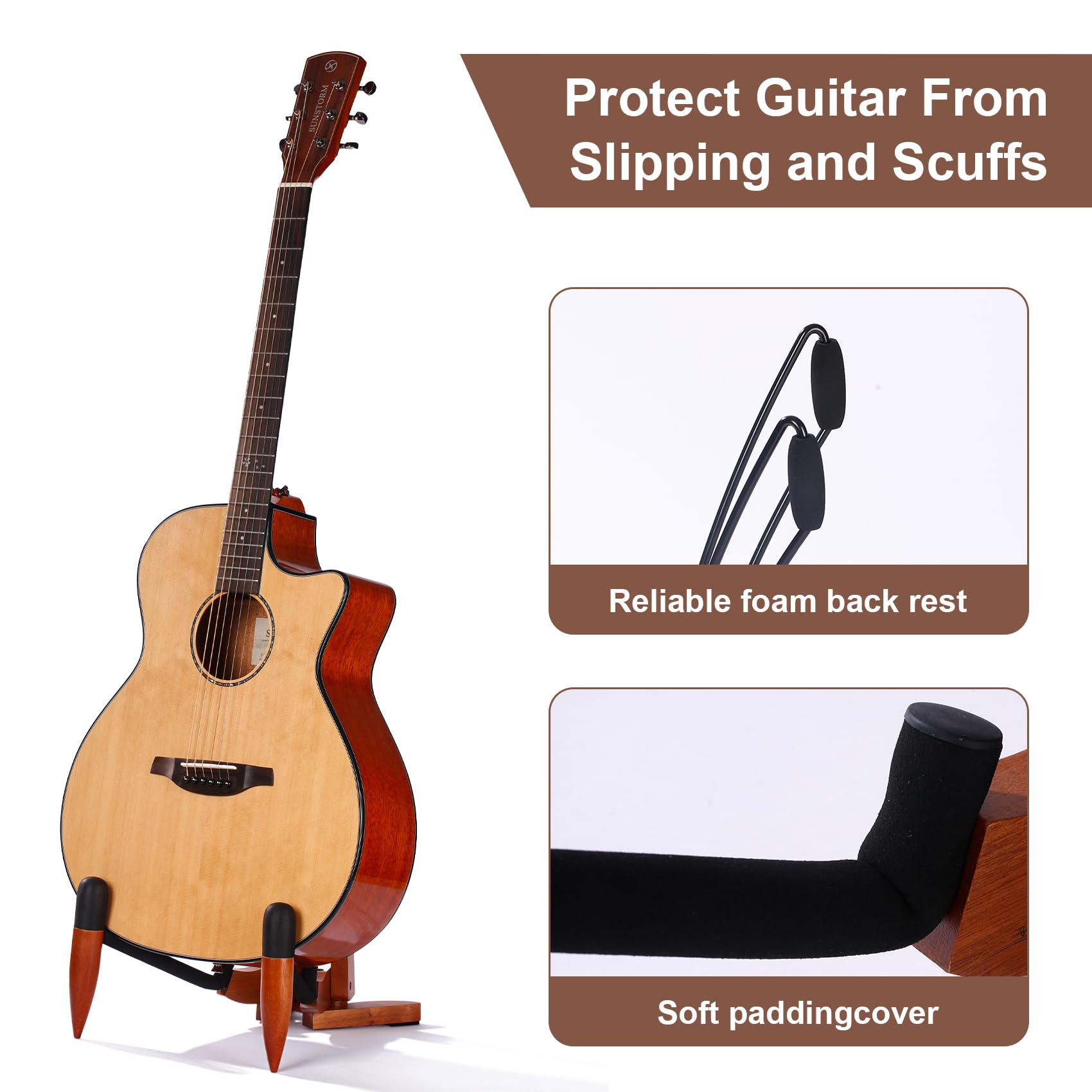 JIPIS Wood Guitar Stand,Folding A- Frame Floor Guitar Rack for Guitars,Bass, Strings Instrument,Acoustic Guitar Display Rack (MA-38G Mahogany)