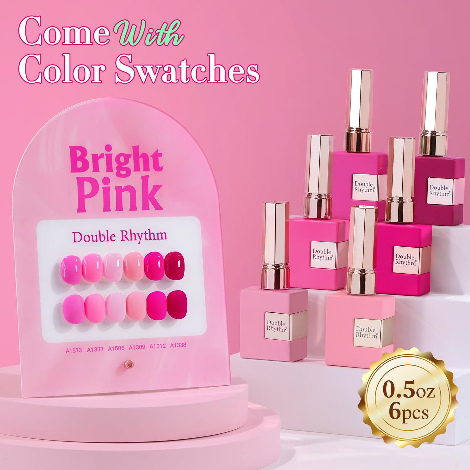 Double Rhythm Juego de 6 esmaltes de uñas de gel de 15 ml del mismo color y en el mismo frasco. Kit de manicura de gel para uñas de gel para salón de belleza y uso doméstico. Para mujeres (rosa neón
