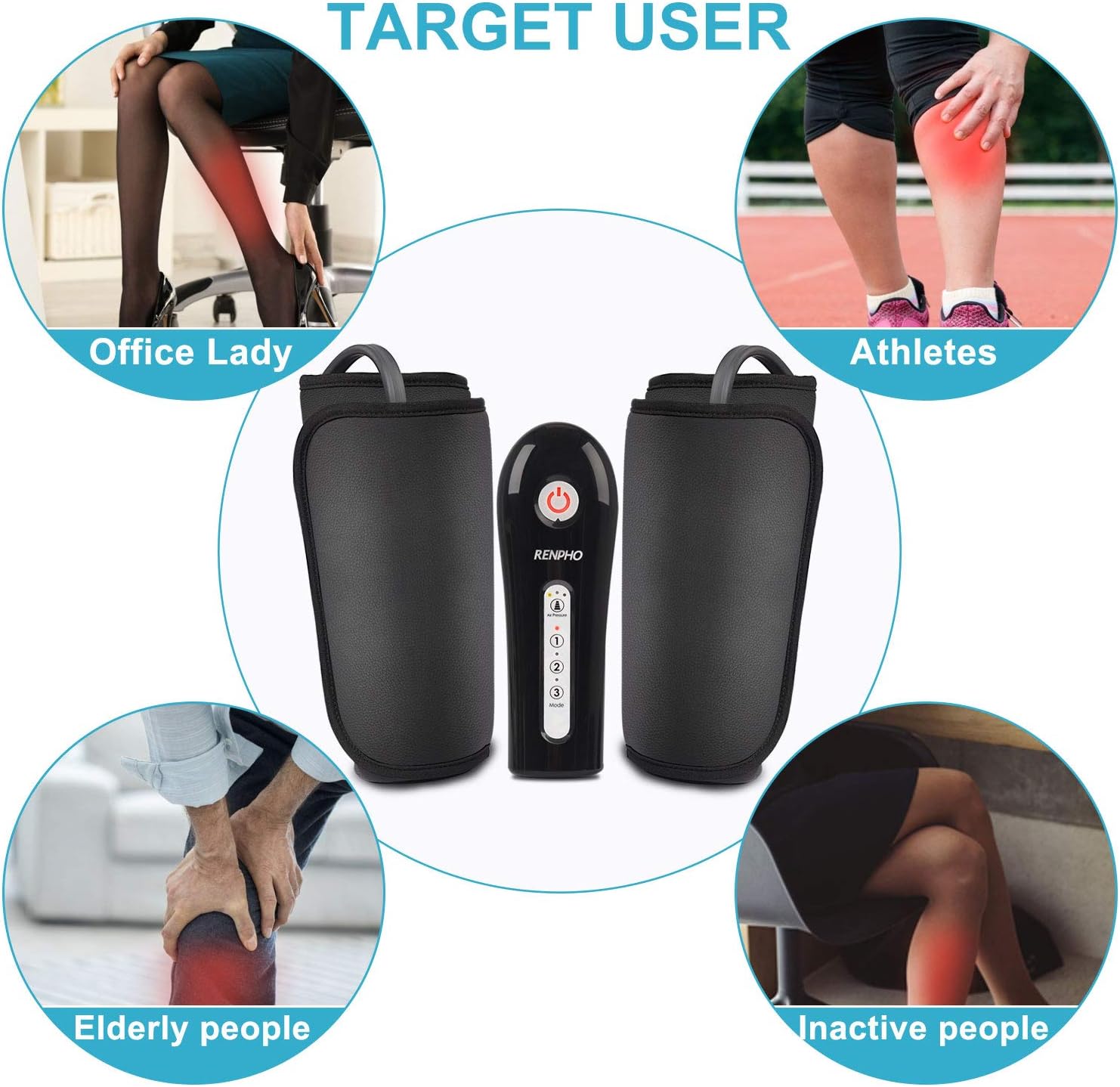 Renpho Rechargeable Leg Massager for Circulation, Foot Massager Machine with PU Leather, Over Size Leg Wraps Boots for Leg, Foot, Calf, Thigh, Home Use, Gifts for Men Women Dad Mom : Health & Household