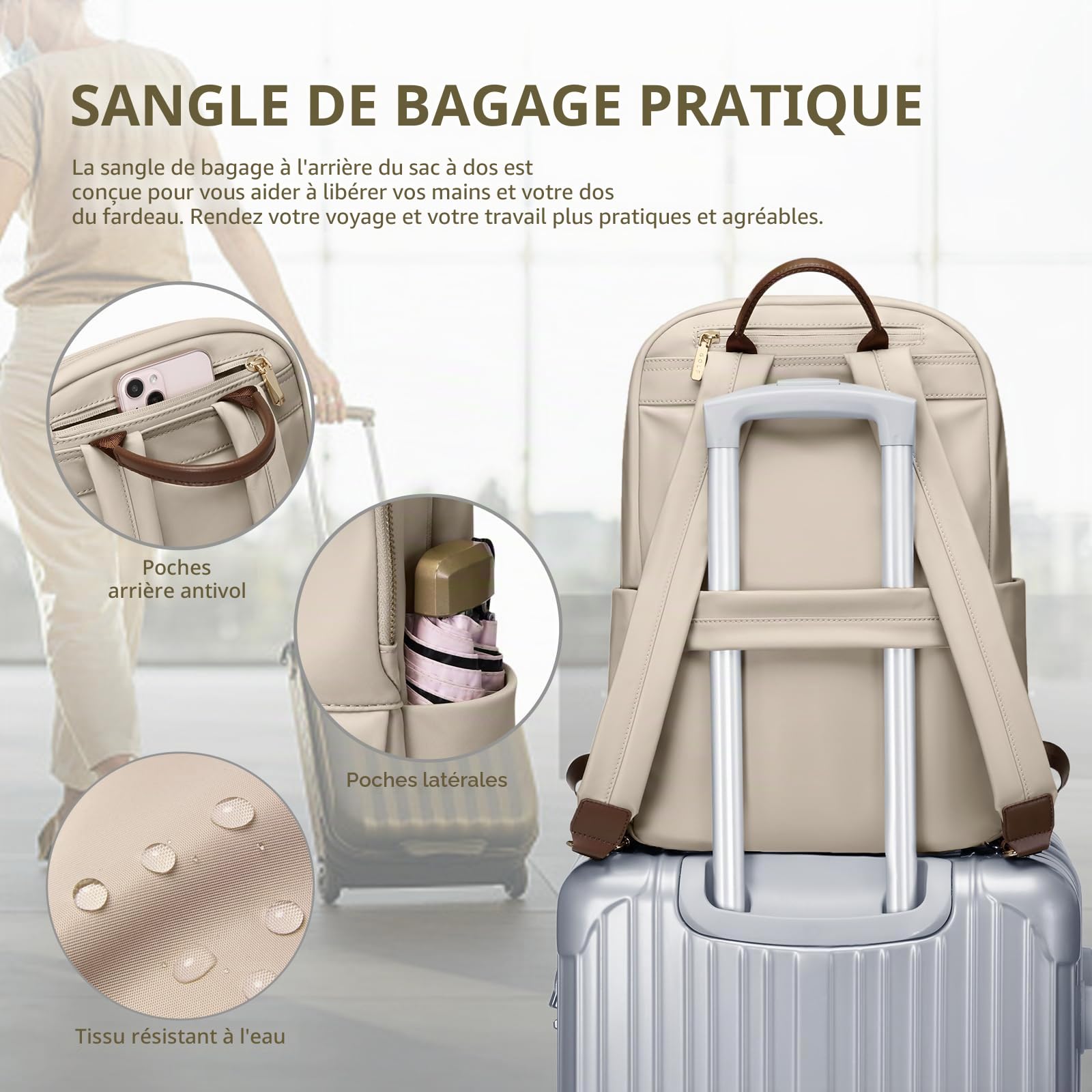 GOLF SUPAGS Sac à Dos pour Ordinateur Portable pour Femmes Sac D'ordinateur Mince Travail Voyage Collège Loisirs Sac à Dos pour Ordinateur Portable Sac à Main