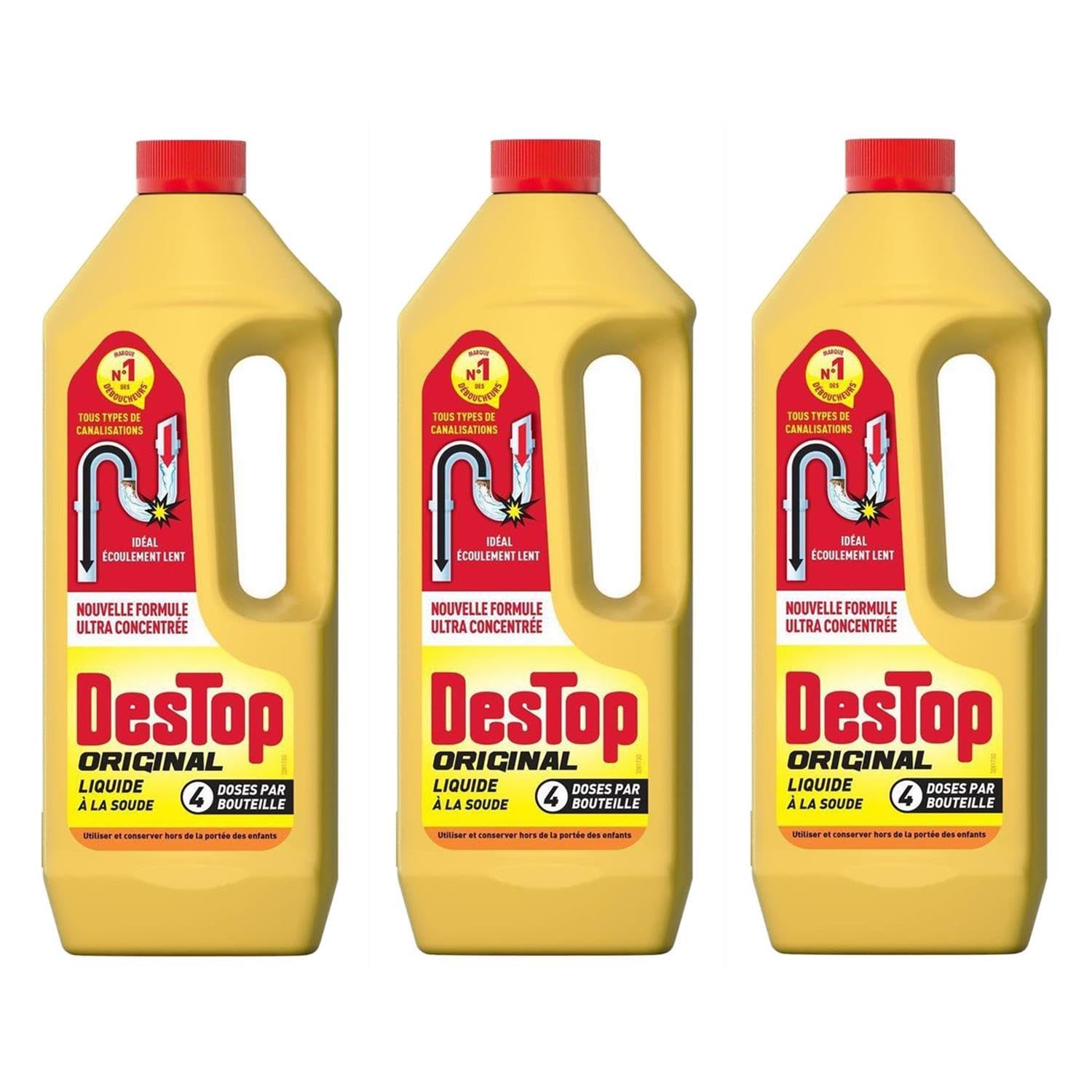 DESTOP Déboucheur Liquide ORIGINAL - 4 doses par Flacon de 950ml - Lot de 3