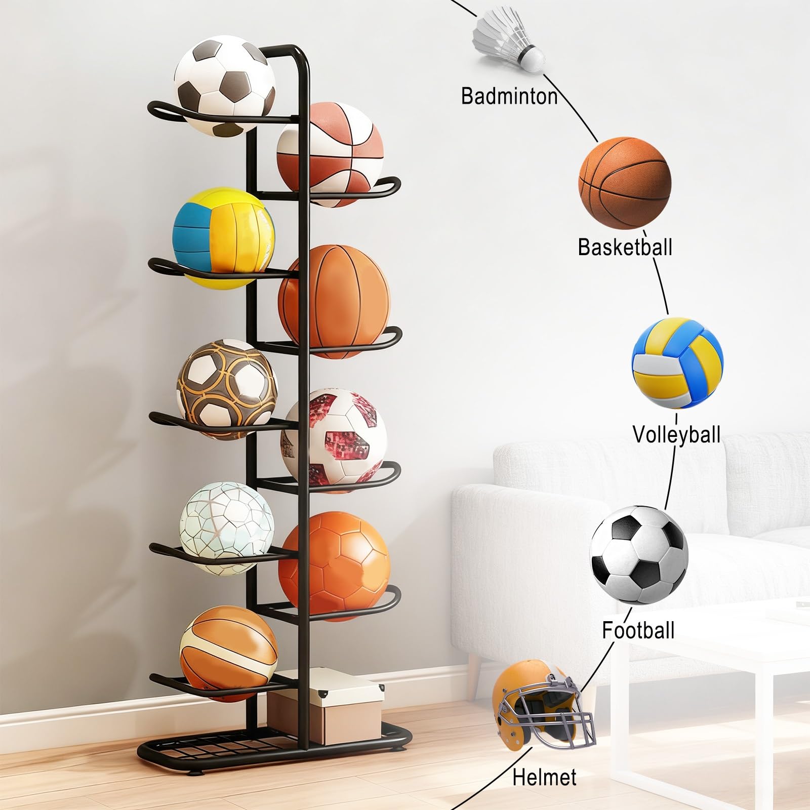 Rastrelliera da Basket, Scaffale Stoccaggio Attrezzature Sportive, Robusto E Stabile, Conservazione su più Livelli, Ideale per Pallavolo, Calcio E Pallacanestro, Rastrelliera per Palloni