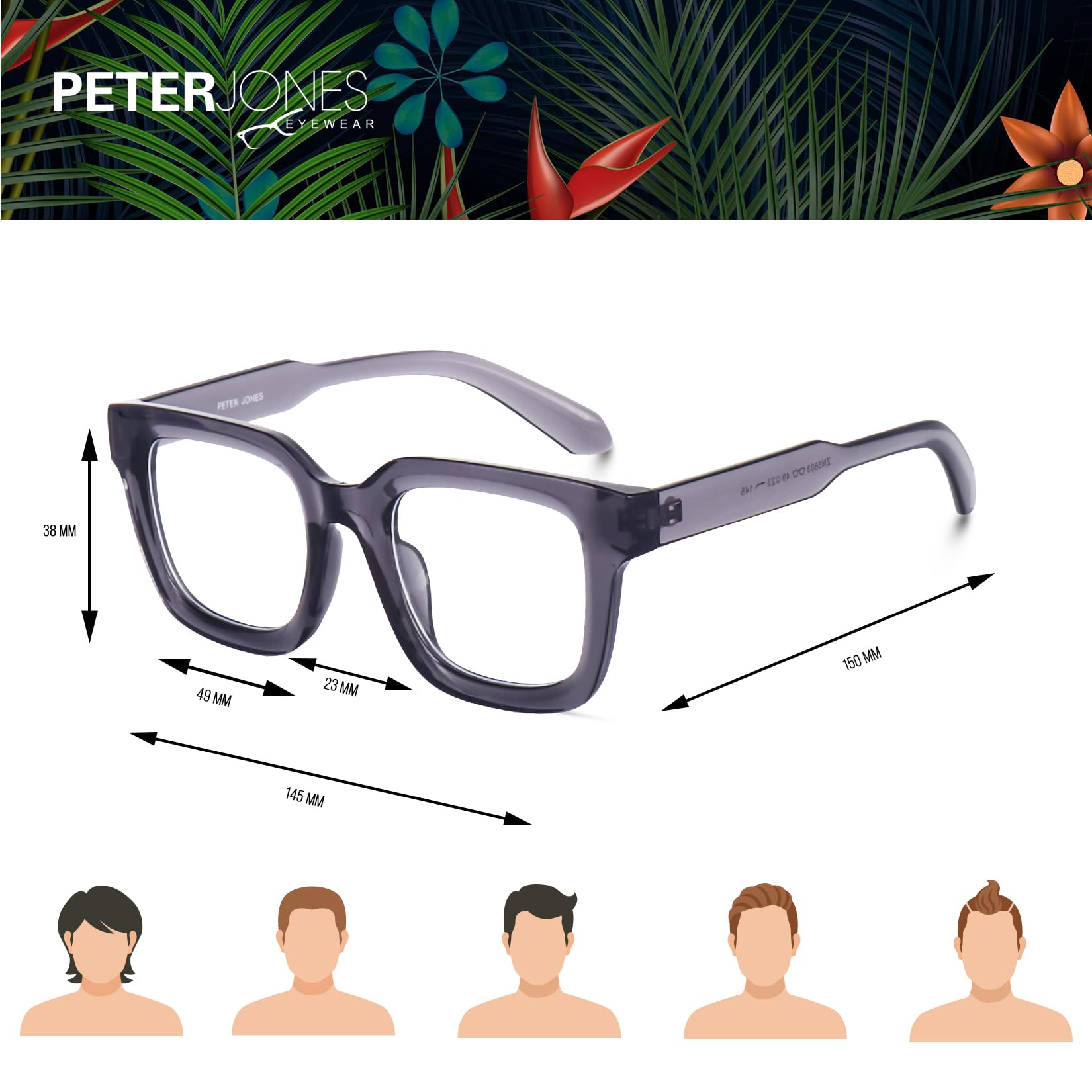 Peter Jones Grey Square Unisex Large Blue Light Blocking Computer/Gaming Glasses (AG3803FGT) - Image 5 thumbnail