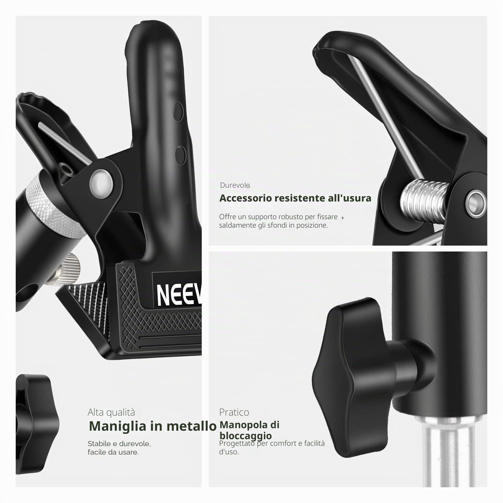 NEEWER Supporto per morsetto in metallo resistente per studio fotografico con attacco per supporto luce da 5/8" per riflettore