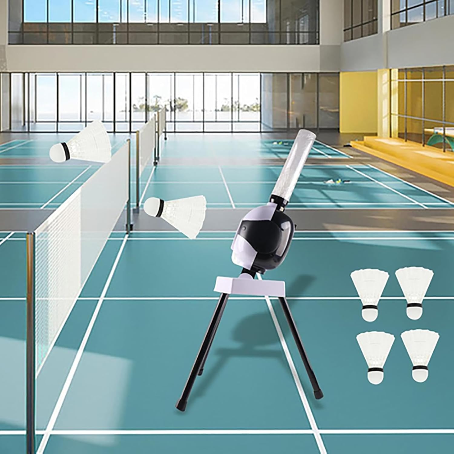 Badminton Launcher Robot, Badminton Trainer, One-Touch Start, Serving Interval: 4 Seconds + Distance: 6 Meters, Detachable/Easy Carry, for Kids Practice Training
