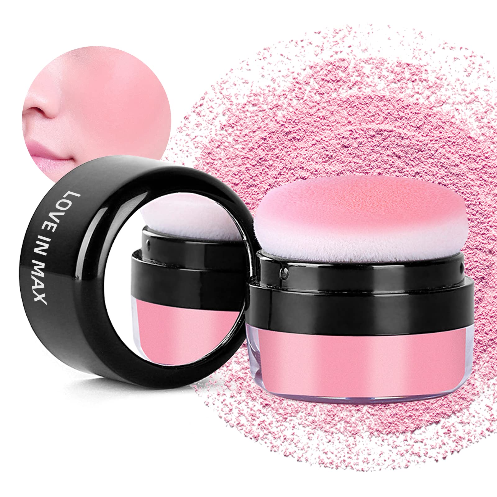 LOKFAR Powder Blush for Cheek, 3-In-1 Air Cushion Blush Powder With Puff/ Mirror, Lightweight Face Makeup Blush Delicate Blush Make-up Powder Natural Blusher High Pigmented Long Wear (02# CORAL RED)