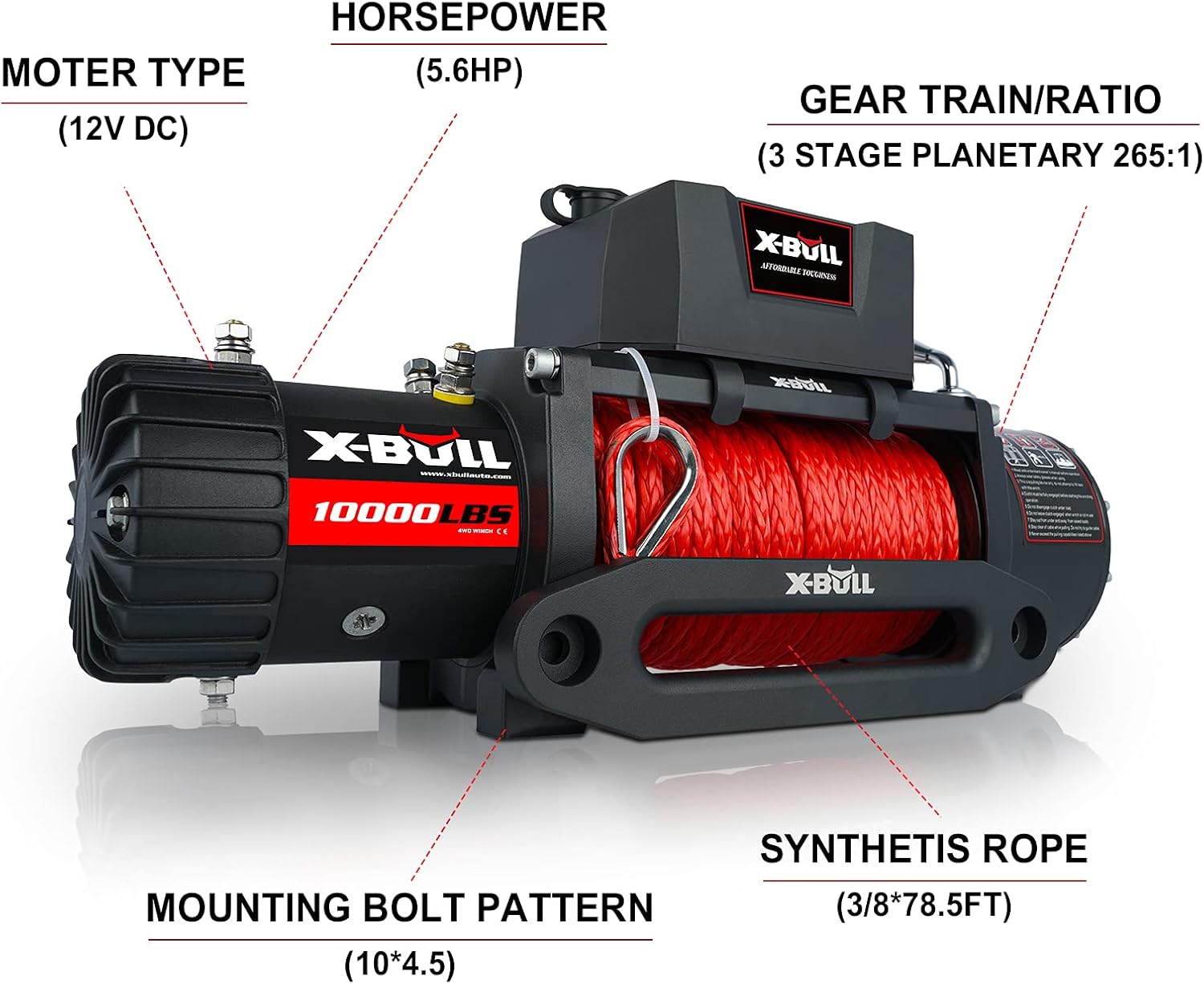 Buy XBULL Winch Synthetic Rope Winch10000 lb. Load Capacity Online at