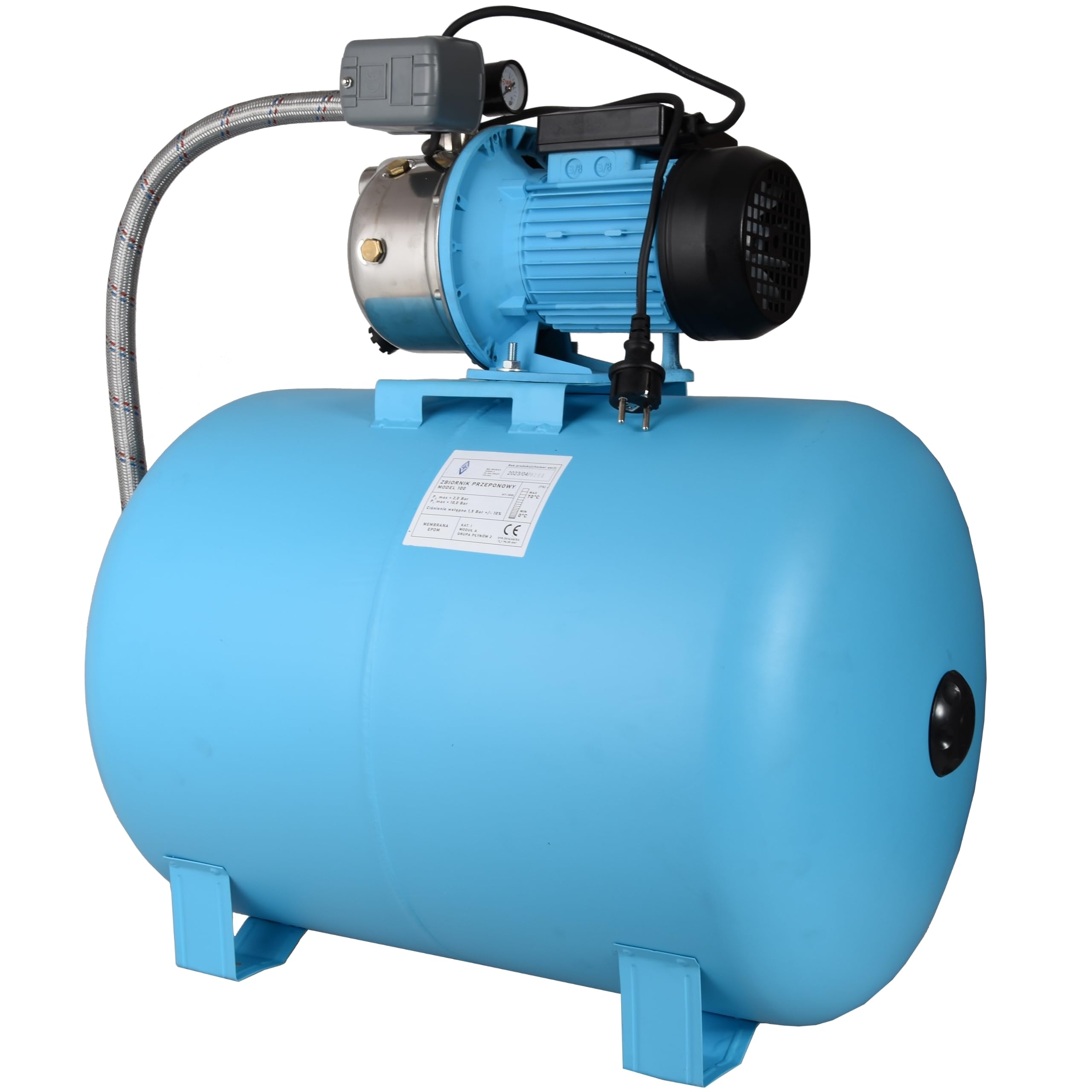 Serbatoio a pressione JS 1100 - Pompa per l'approvvigionamento idrico domestico con serbatoio da 100L - Acciaio inossidabile INOX - Pompa dell'acqua (3600 l/h, 1100W, altezza di sollevamento 50m