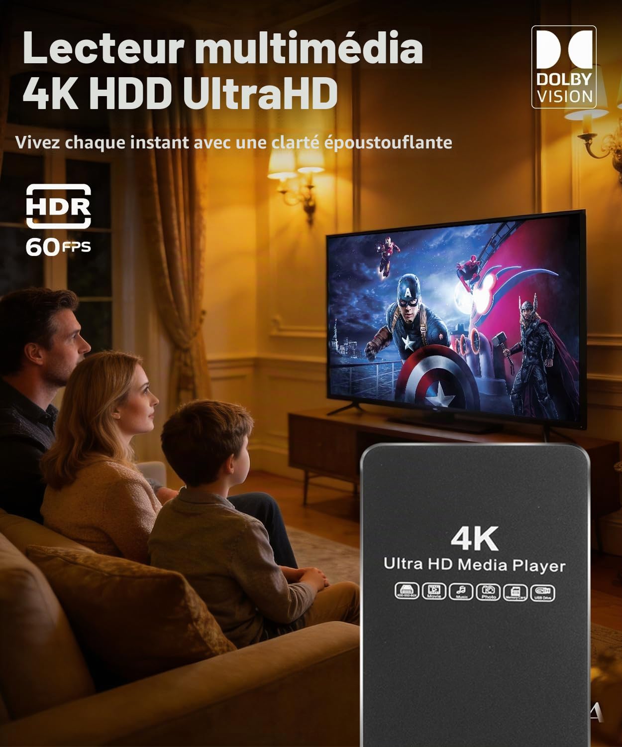 ACEMAX Lecteur multimédia hors ligne 4K @ 60 Hz avec boîtier SATA HDD/SSD 2,5", lecteur de signalisation numérique H.265/HEVC avec lecture automatique, boucle et reprise, USB, microSD, HDMI et sortie