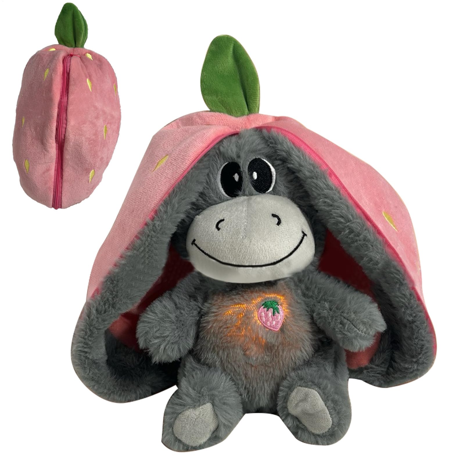 Generisch Atmendes Stofftier Schlummer Esel, Erdbeeresel Plüschtiere, Schlafendes Stofftier, Mit Atembewegung Und Musik, Einschlafhilfe Babys Kuscheltier Kinder Spielzeug