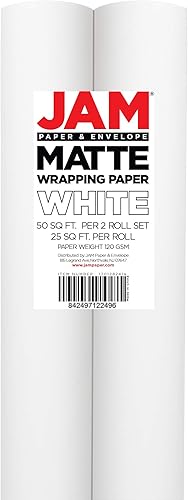 Miniatura 4 de JAM Paper Envoltura de regalo - Papel de envoltura mate - 50 pies cuadrados en total (30 pulgadas x 10 pies cada uno) - Blanco mate - 2 rollos por