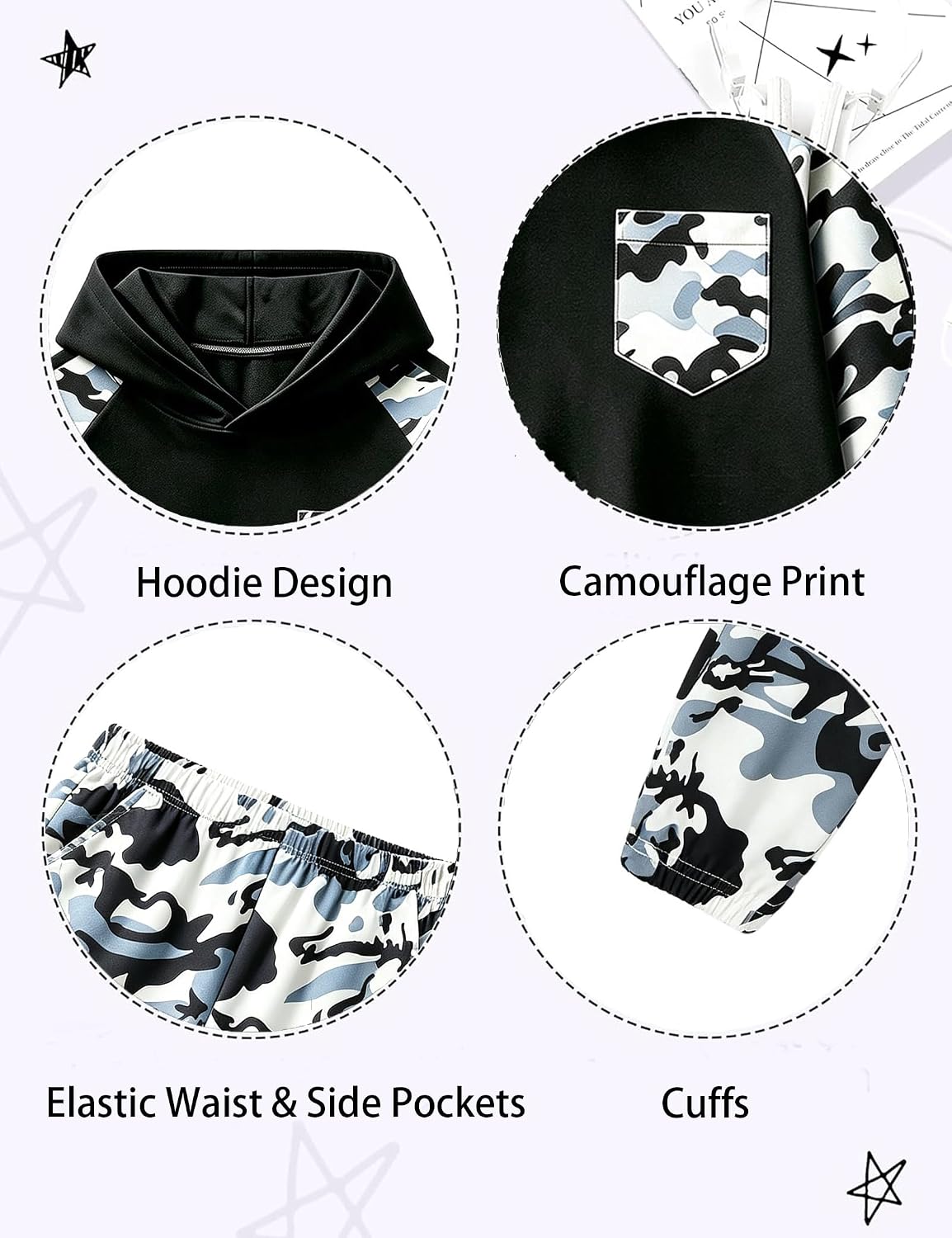 Boys Camo Hoodie Tracksuit Size 6-16 Kids 2 Piece Outfit Set