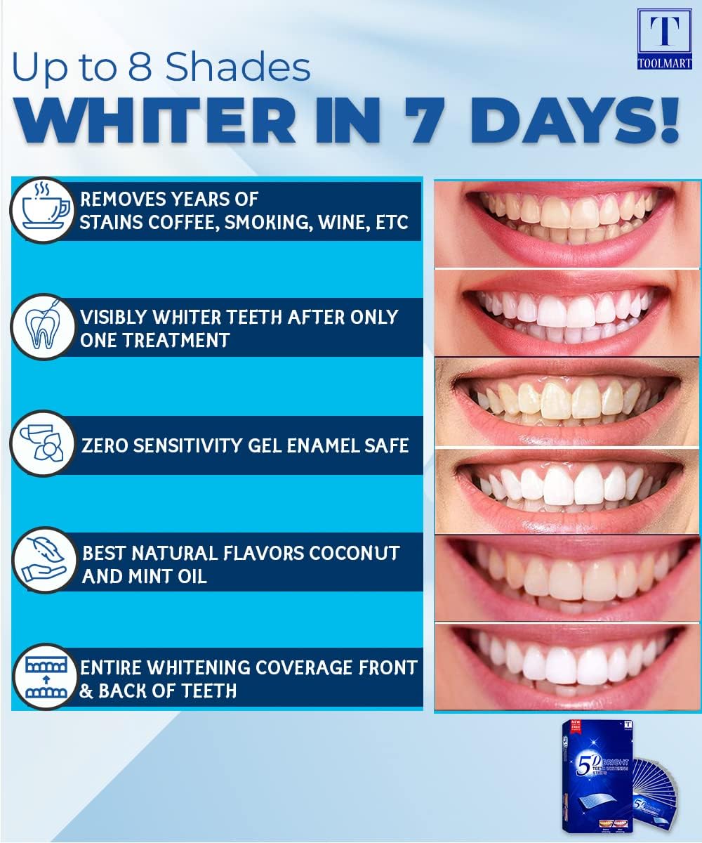 5D Teeth Whitening Strips for Sensitive Teeth 14 Sessions Whitening