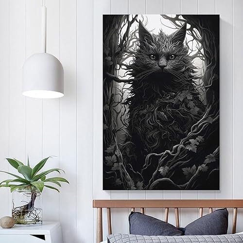 Miniatura 5 de Arte de pared, ilustración de elfo oscuro, gato negro, lienzo, arte para decoración de sala de estar, pintura, póster de pintura genial, arte de