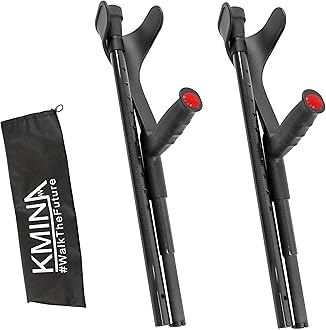 KMINA Foldable Forearm Crutches of Carbon Fiber (x2 Units), Open Cuff, Lightweight, Folding Crutches, Made in Europe, PRO Model