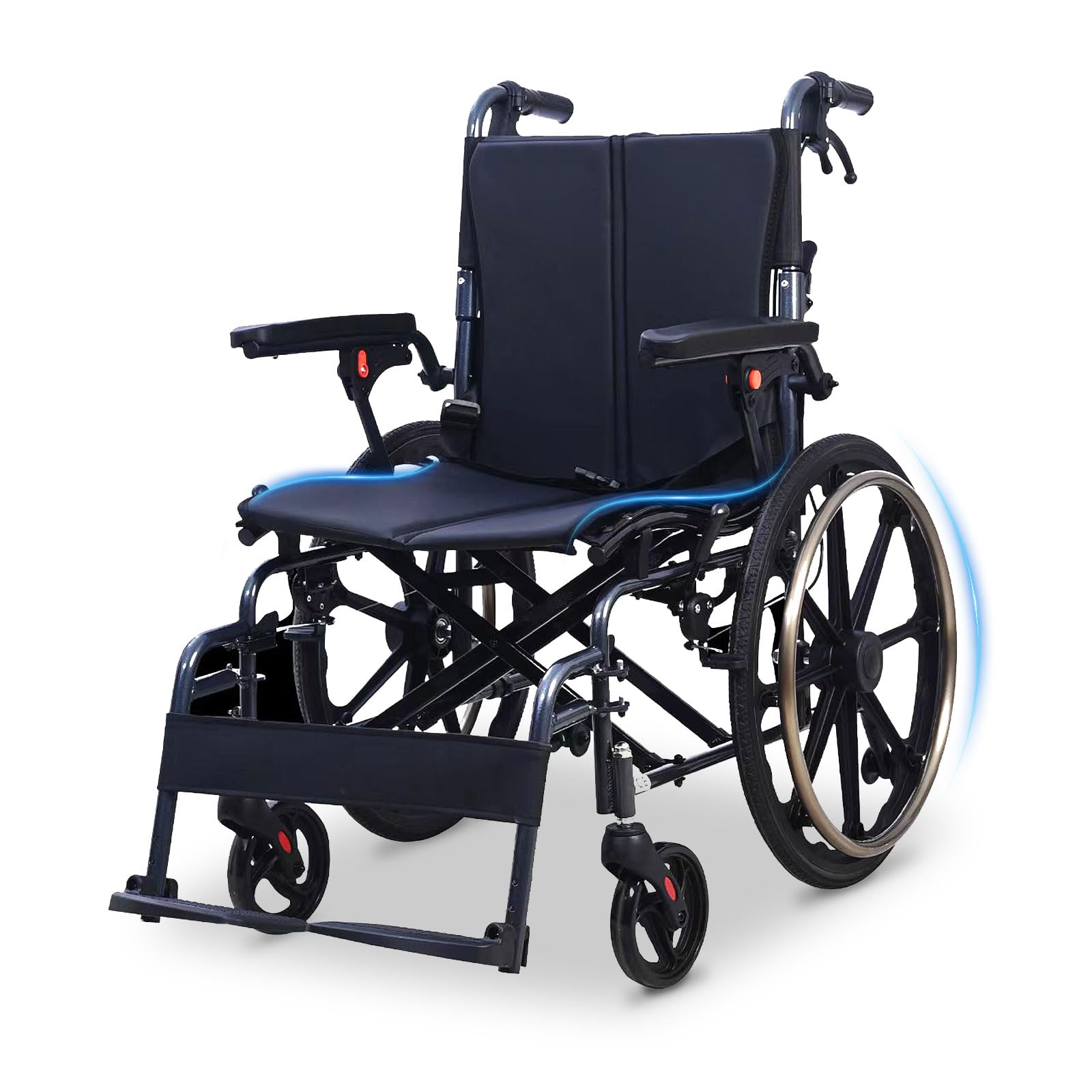 ByteTecpeak M4 Rollstühle mit Selbstantrieb, Rollstuhl Faltbar Leicht mit Doppeltem Sitzpolster, Schockabsorbierenden Vorderrädern, Leichtes Aluminiumgestell, Für Erwachsene