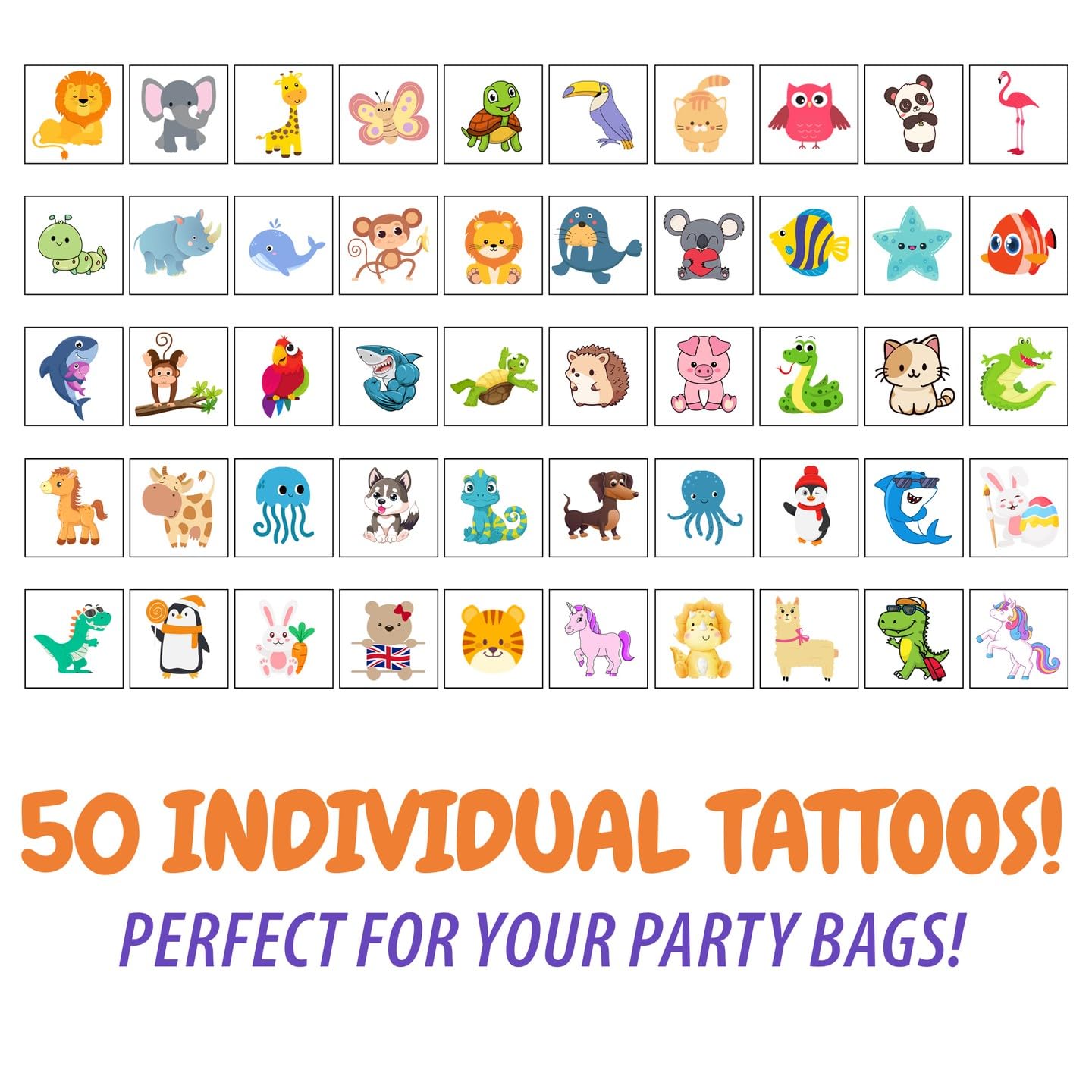 72 Mixed Cute Pets Temporary Tattoos - Party Bag Fillers For Boys & Girls