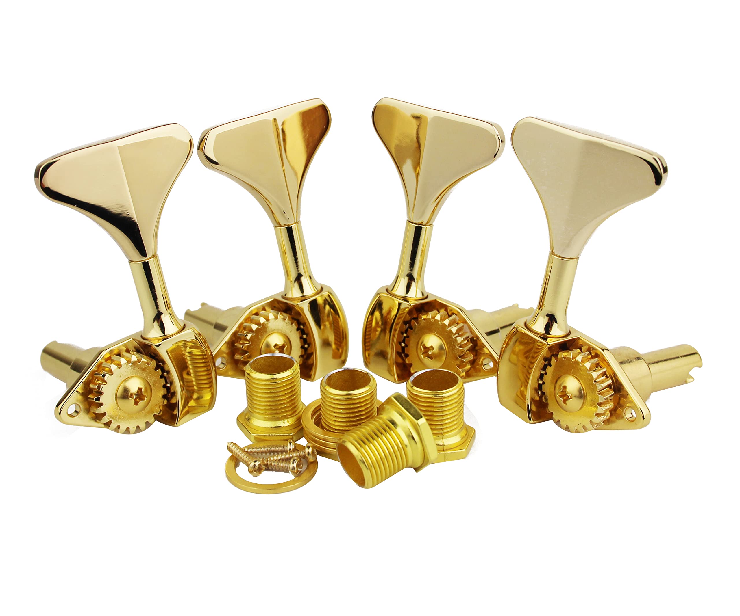 Guyker Bass Machine Head (2R + 2L) - 1:20 Ratio Open Gear Tuners Tuning Key Pegs Replacement for Electric Jazz Guitar Bass or Precision Instruments - golden