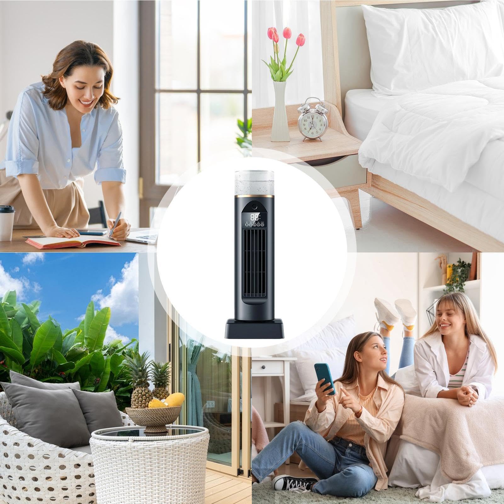 Ventilador de torre para dormitorio 6 velocidades sin hojas Herramientas con | Ventiladores oscilantes de 110° que soplan aire frío para habitación de estudiante cocina oficina casa hombres mujeres B