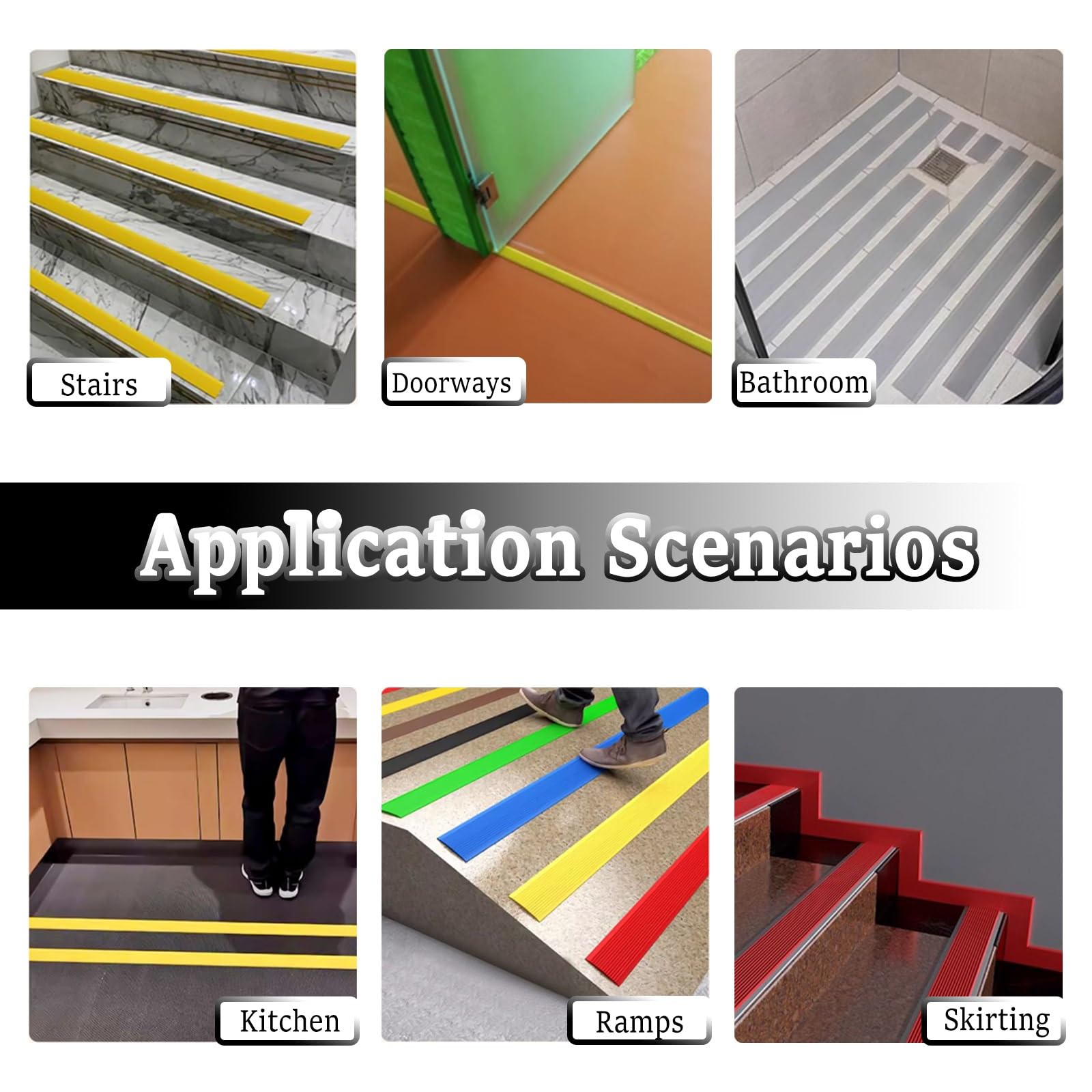 Perfil Protector de Escalera Pelar Y Pegar Goma Cinta De Agarre, Exterior Flexible Impermeable Peldaños Antideslizantes, Madera/Laminado/Hierro Escalera Cinta De Tracción Para Baño Cocina Escaleras(Go