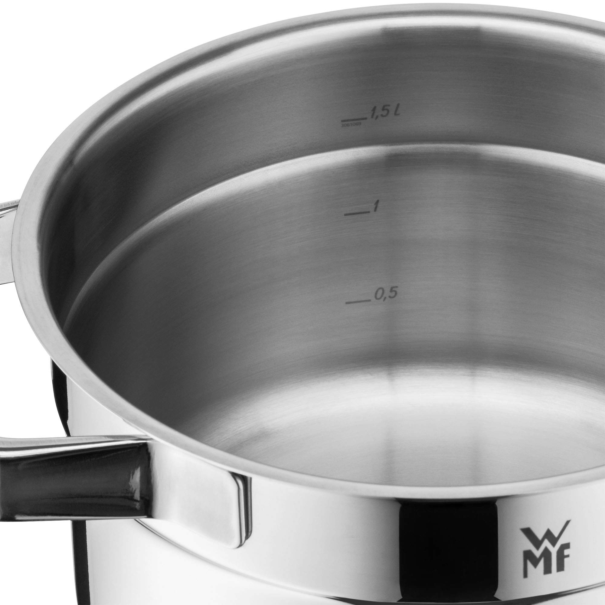 WMF Compact Cuisine Kochtopf groß 24cm, Glasdeckel, Fleischtopf Induktion 5,6l, Cromargan Edelstahl poliert, Innenskalierung, stapelbar, unbeschichtet