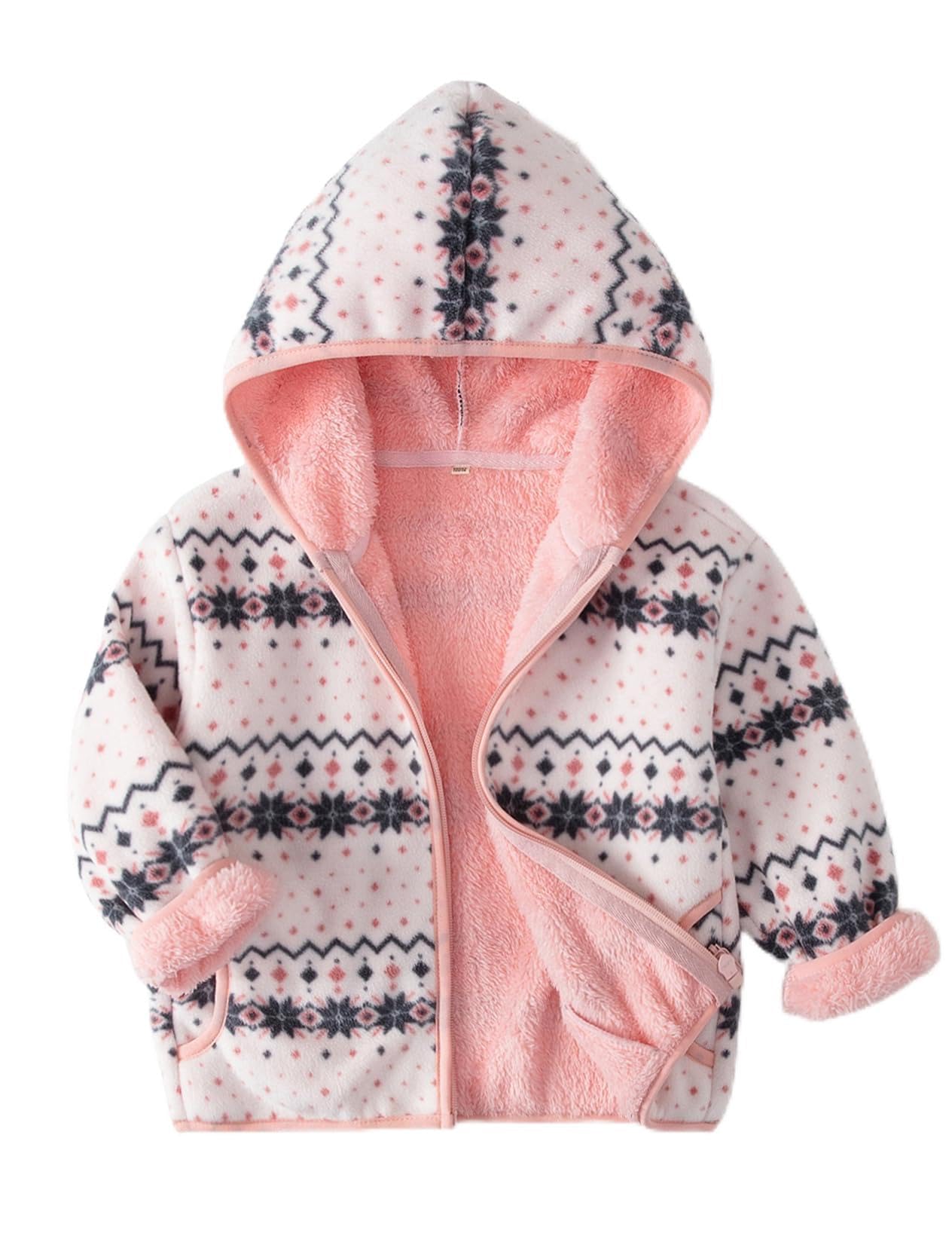 Kids Printed Hooded Fleece Jacket Sherpa Lined