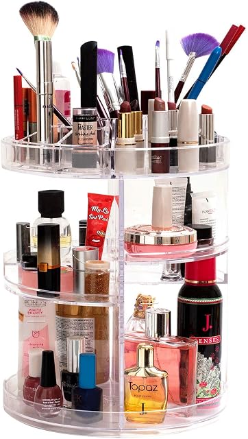 Rotating Makeup Organiser Carousel Storage 360 Degree Design Cosmetics Perfume, Brushes, Nail Polish, Lipsticks & Eyeliner Holder Stand, 38x26 cm Adjustable 4 Layered Make up Organizer Storage