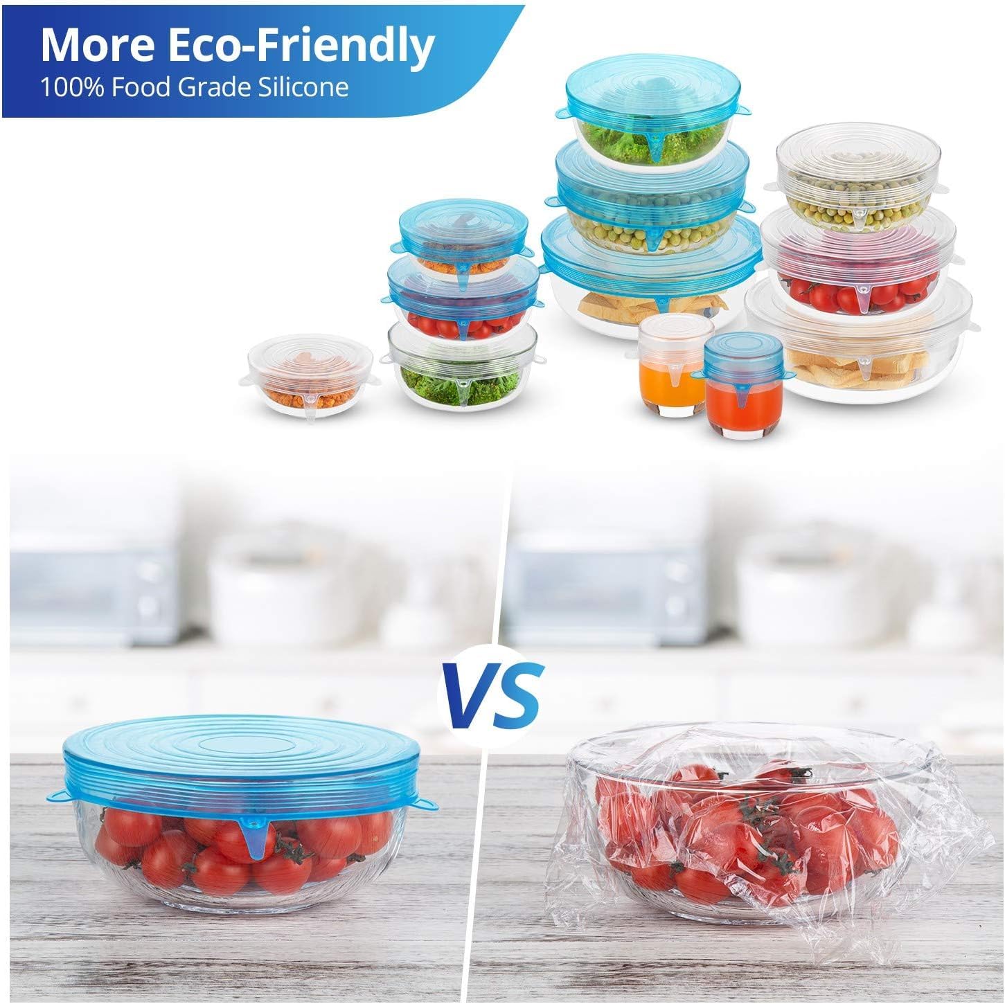 Silicone Stretch Lids, Zero Waste Reusable Silicon Container Lid for Cover Leftover Food and Fruit or Bowl (6 pcs, Clear) 2