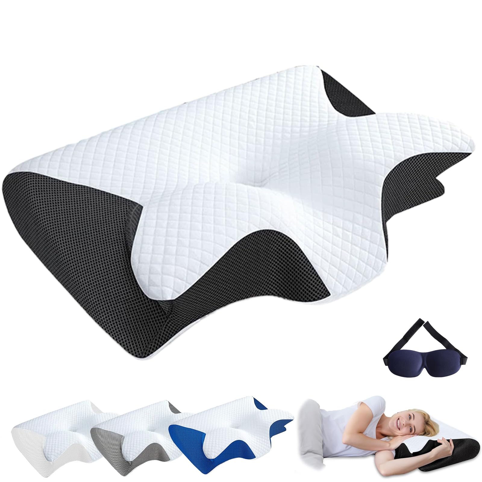 fjaldjfu Airway Pro Sleep Apnea Pillow, Sleep Apnea Relief Cervical Pillow, Ergonomic Memory Foam Orthopedics Pillows, for Side/Back/Stomach Sleepers with Removable Cover (black)