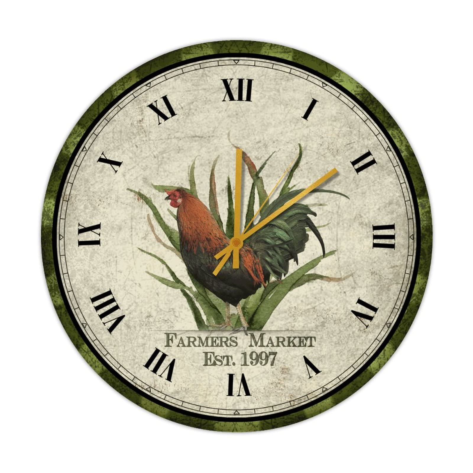 Horloge murale en bois avec coq 38x38 cm rustique et silencieuse