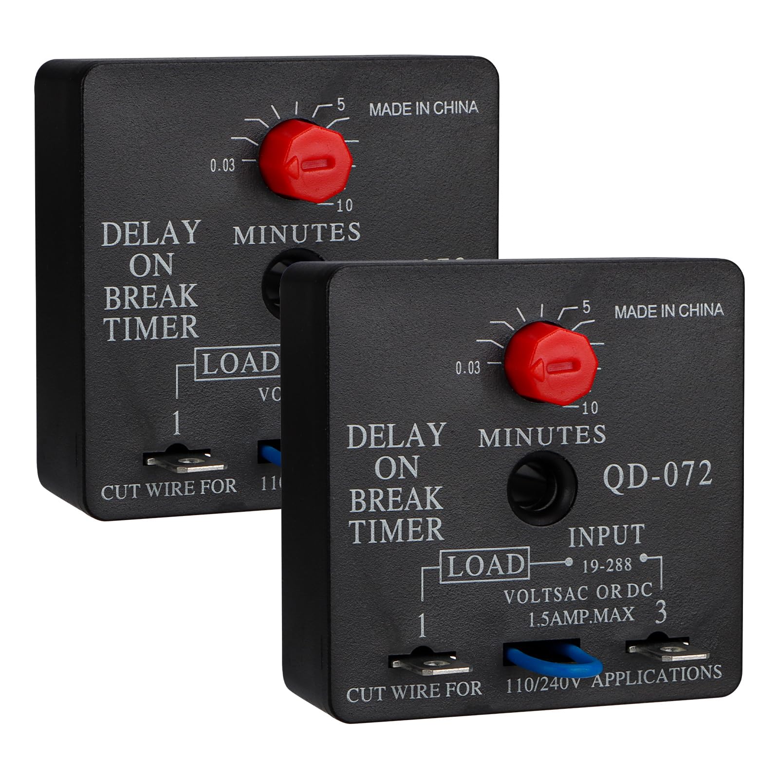 2 Pcs Delay On Break Timer, QD-072, 0.03 to 10 Minutes Adjustable Delay, 18-240 VAC OR DC (2)
