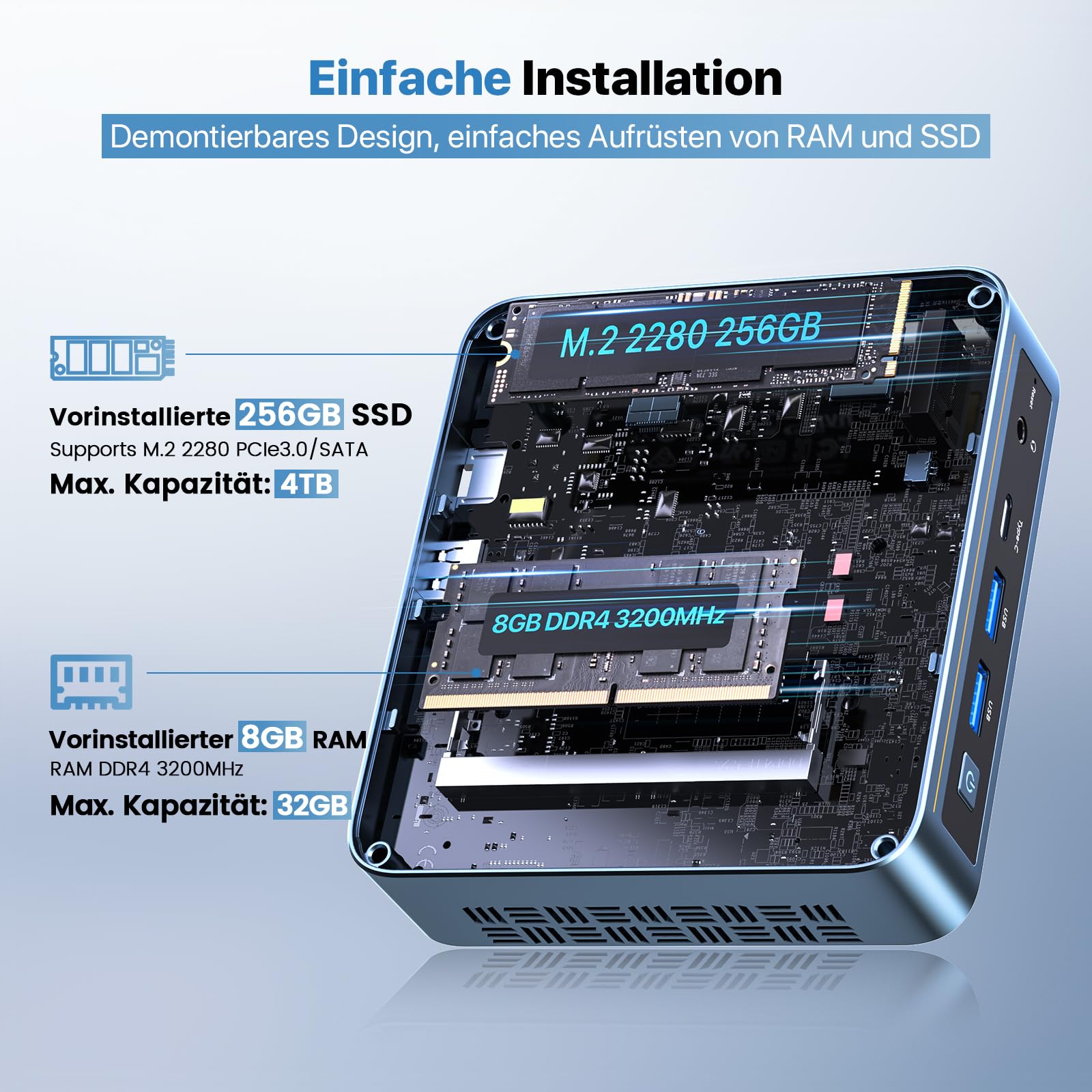 Mini PC,Intel 12. Generation Alder Lake-N100 ,8 GB DDR4 RAM,256GB