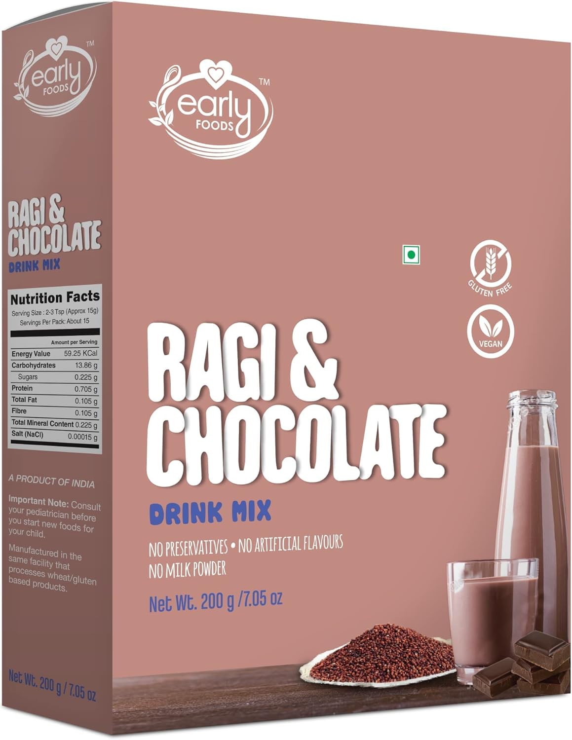 Early Foods – Ragi & Chocolate Health Drink Mix for Kids 200g | Chocolate Mix for Milk | Kids Drink Early Foods – Ragi & Chocolate Health Drink Mix for Kids 200g | Chocolate Mix for Milk | Kids Drink