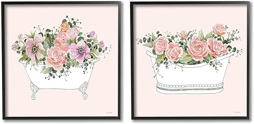 Stupell Industries Cindy Jacobs - Juego de 2 botánicos para bañera, diseño floral rosa