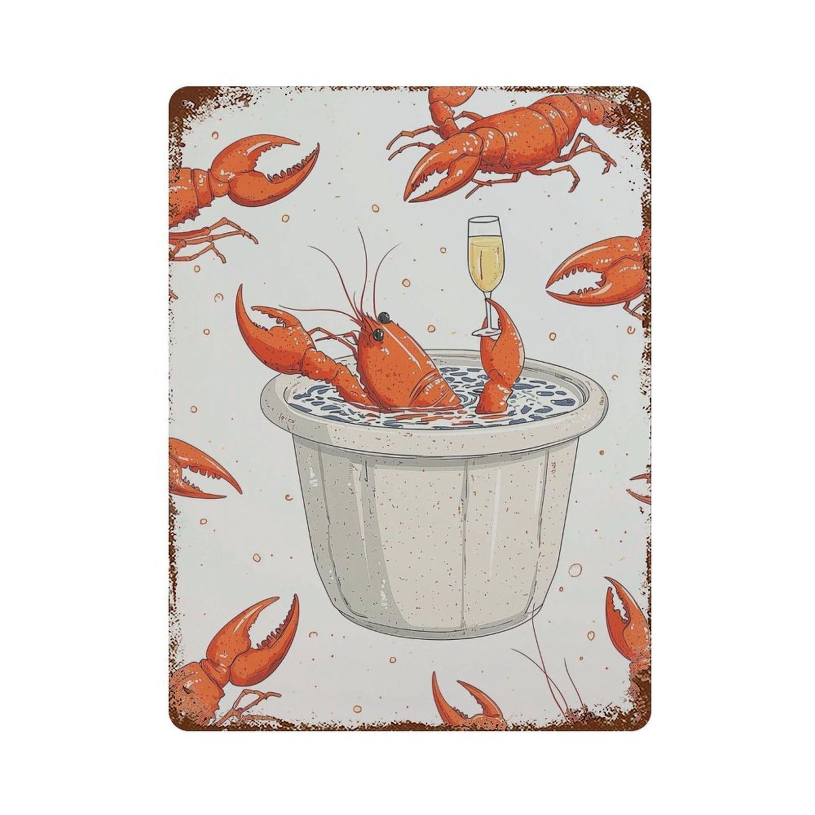 xiaoxiaoshen Lobster Funny Kitchen Quirky Seafood Coastal Nautical Dining Room Bar Work Wall Decor Art Metal Tin Poster Modern Home Decor Art Home Bar Shop Decorations Vintage Sign 40x30cm