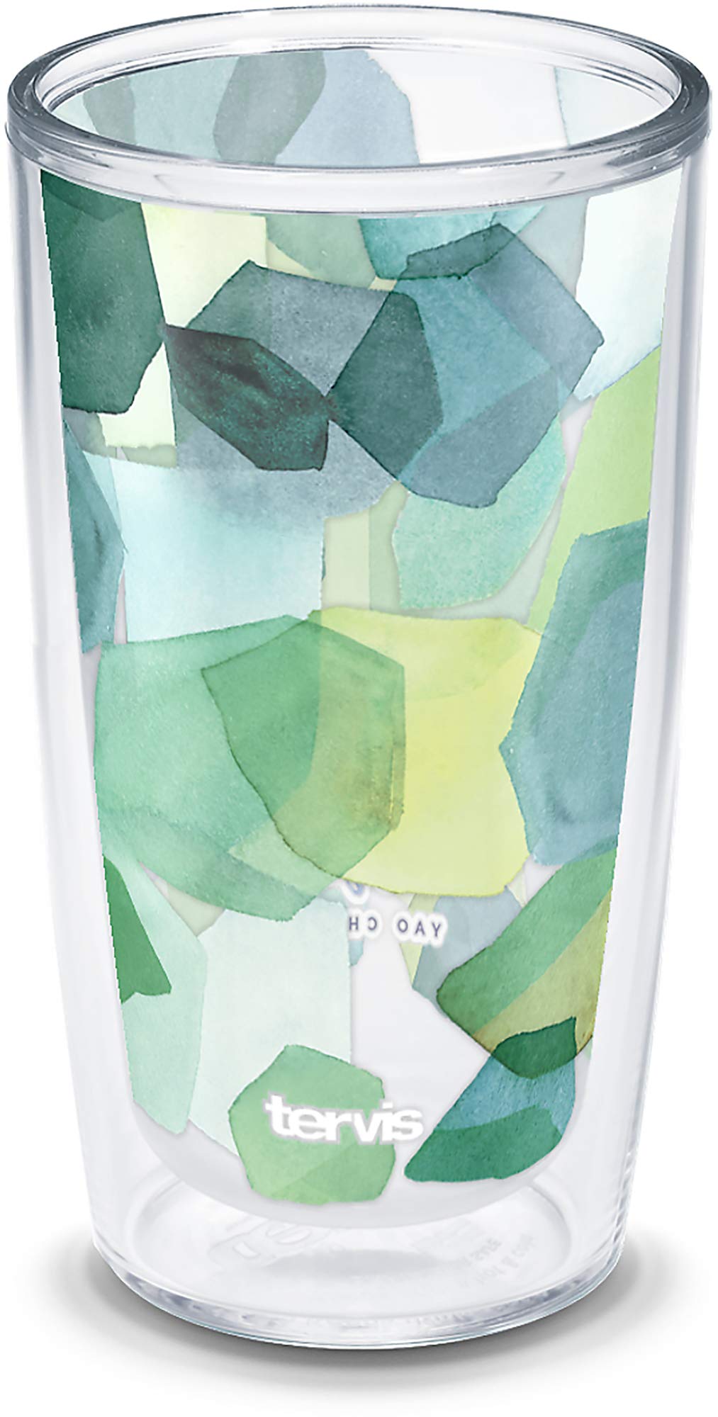 Tervis Yao Cheng Green Crystal Made in USA Double Walled Insulated Tumbler Travel Cup Keeps Drinks Cold & Hot, 16oz, Hexagon Green Blue