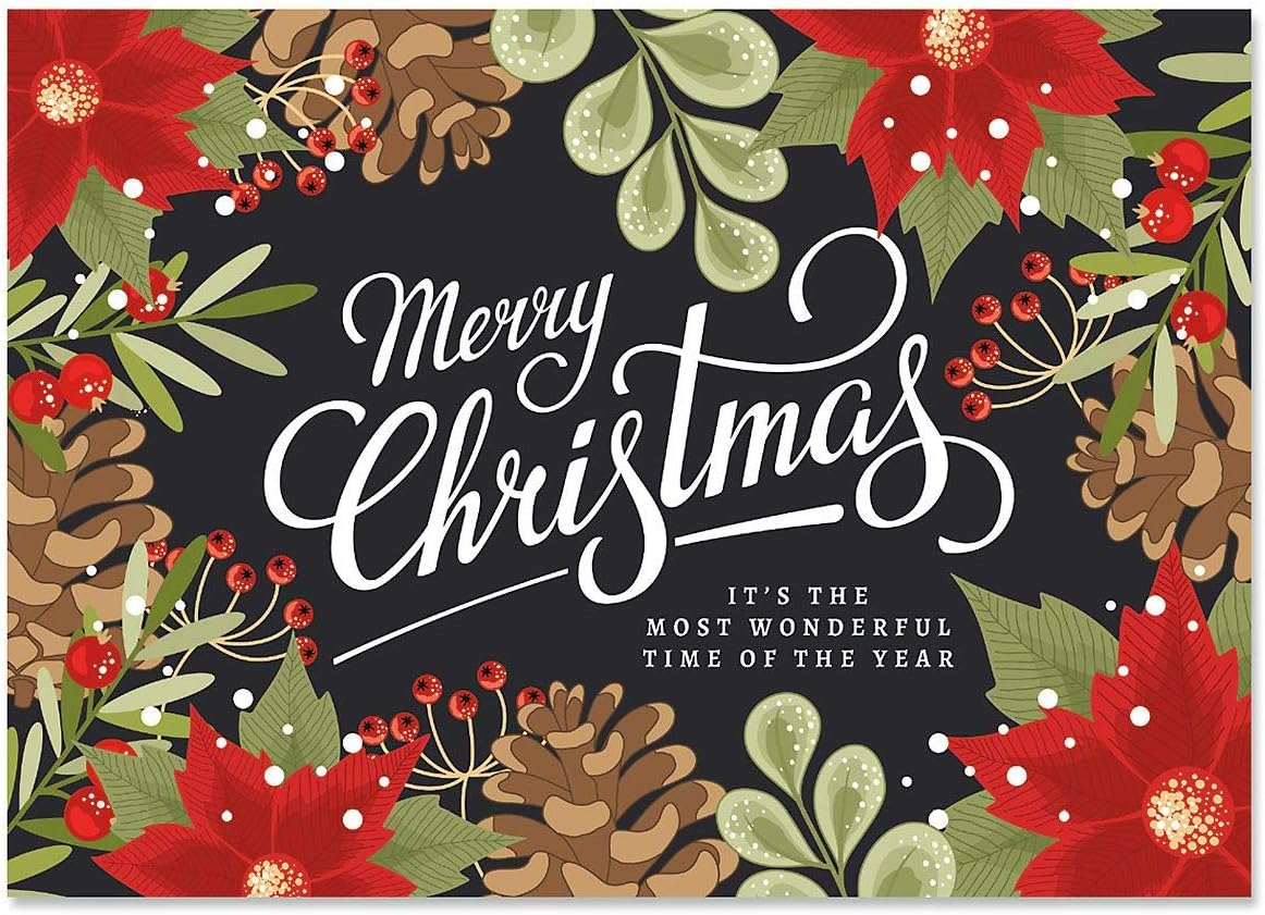 Current Poinsettia Border Christmas Greeting Cards Set