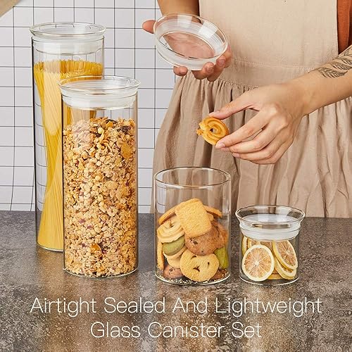 Miniatura 7 de Zens - Tarro de cristal con tapa de cristal, contenedor para almacenamiento de alimentos, botes para pasta, té, café, galletas, aperitivos