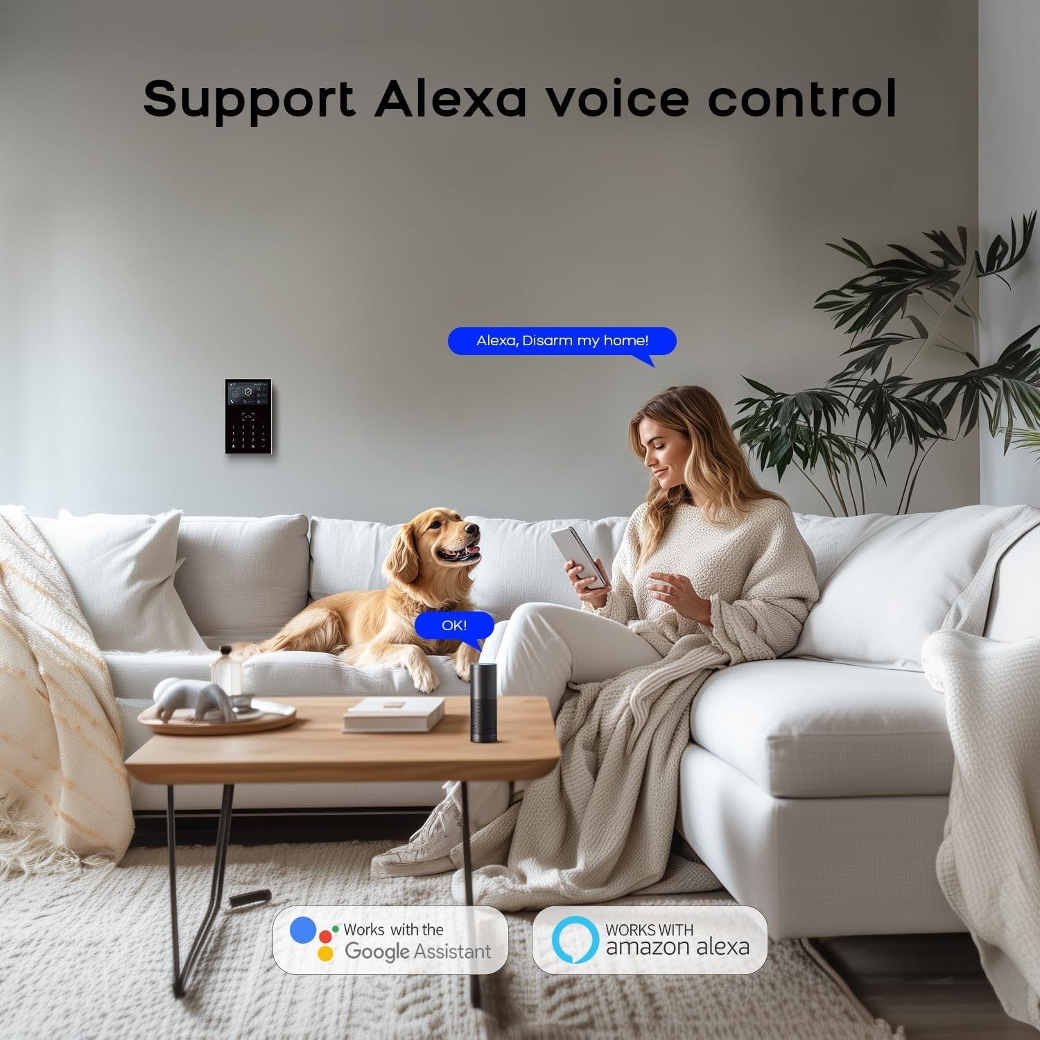 Système d'alarme de sécurité WiFi / GSM 2G sans fil Smart Home avec détecteur de mouvement PIR Capteur de porte et de fenêtre RFlD SOS Tuya Smart Life App Télécommande Prise en charge Alexa (109